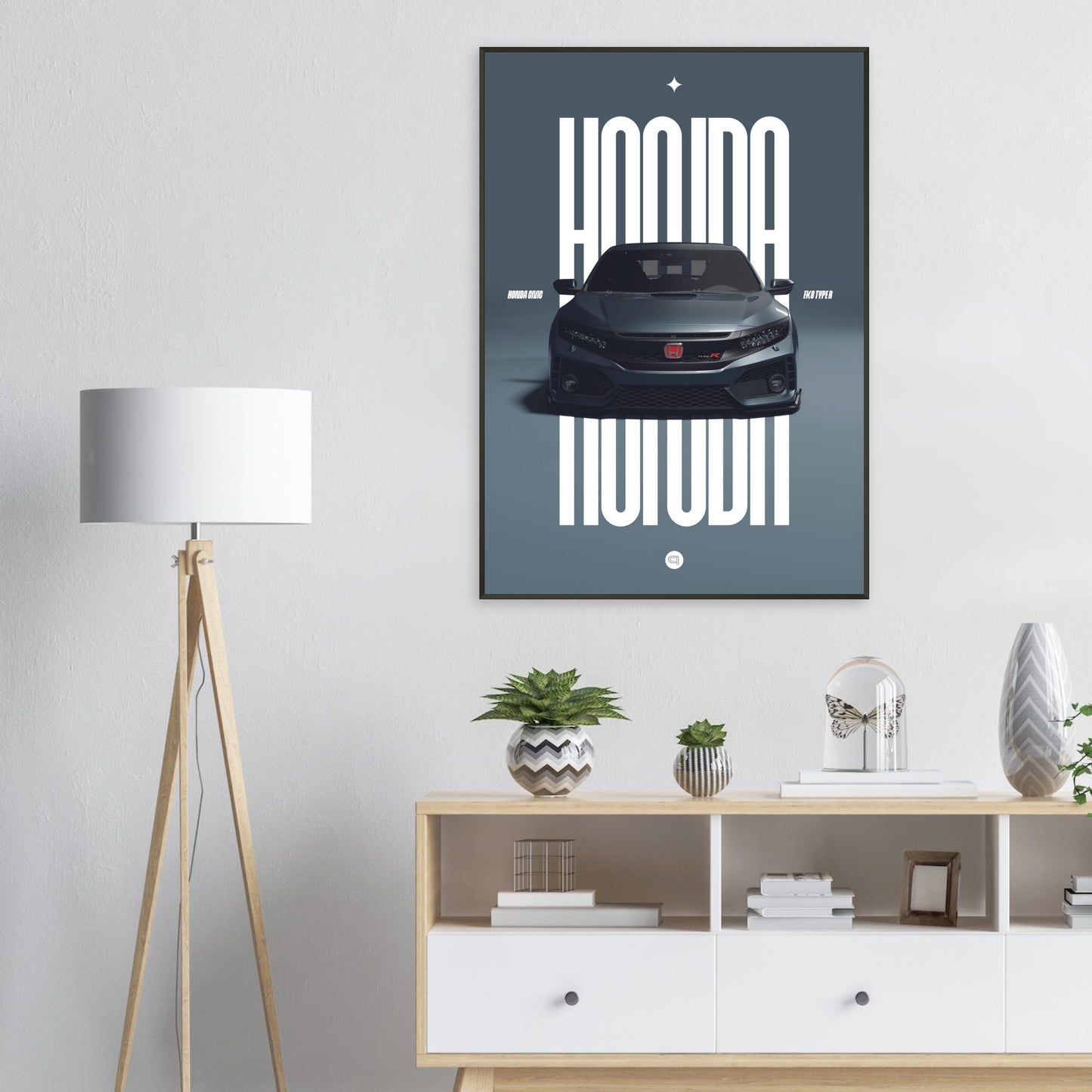 Framed Car Poster - Honda Civic FK8 Type R - Grey