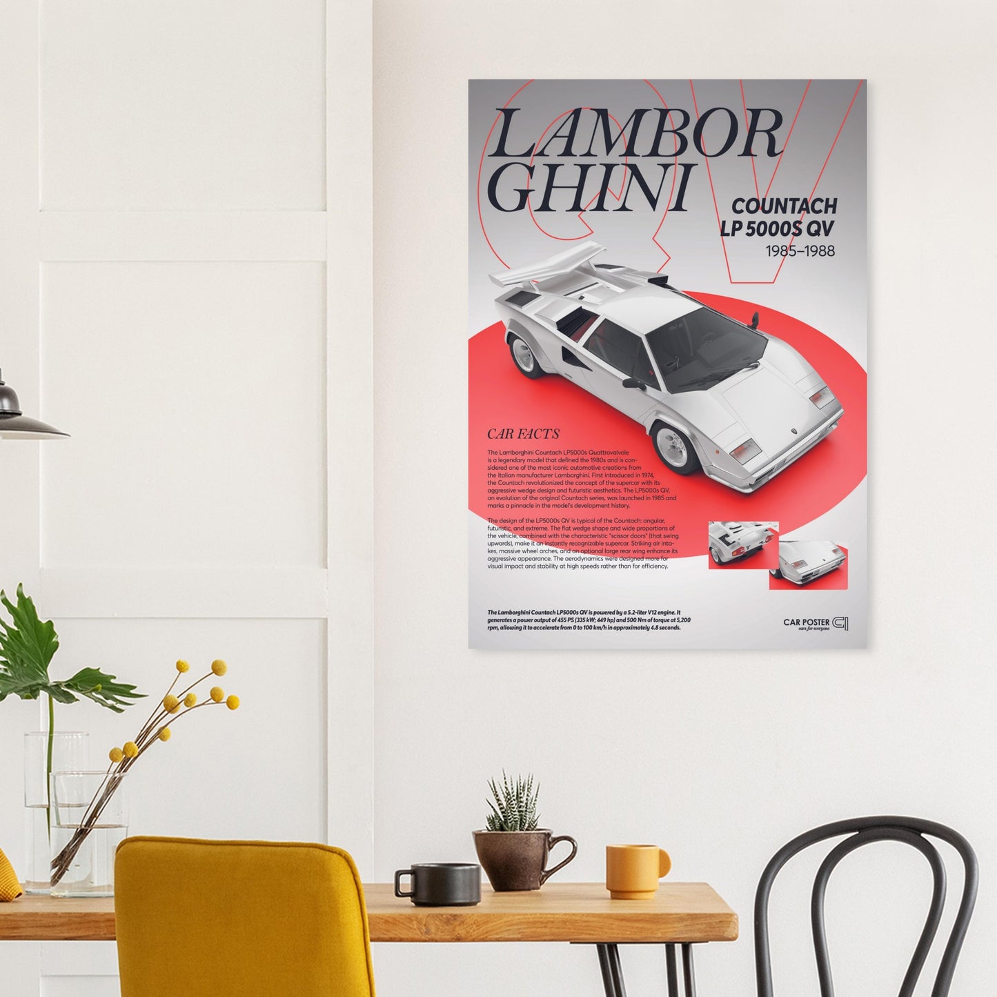 Car Poster - Lamborghini Countach LP 5000S QV - White