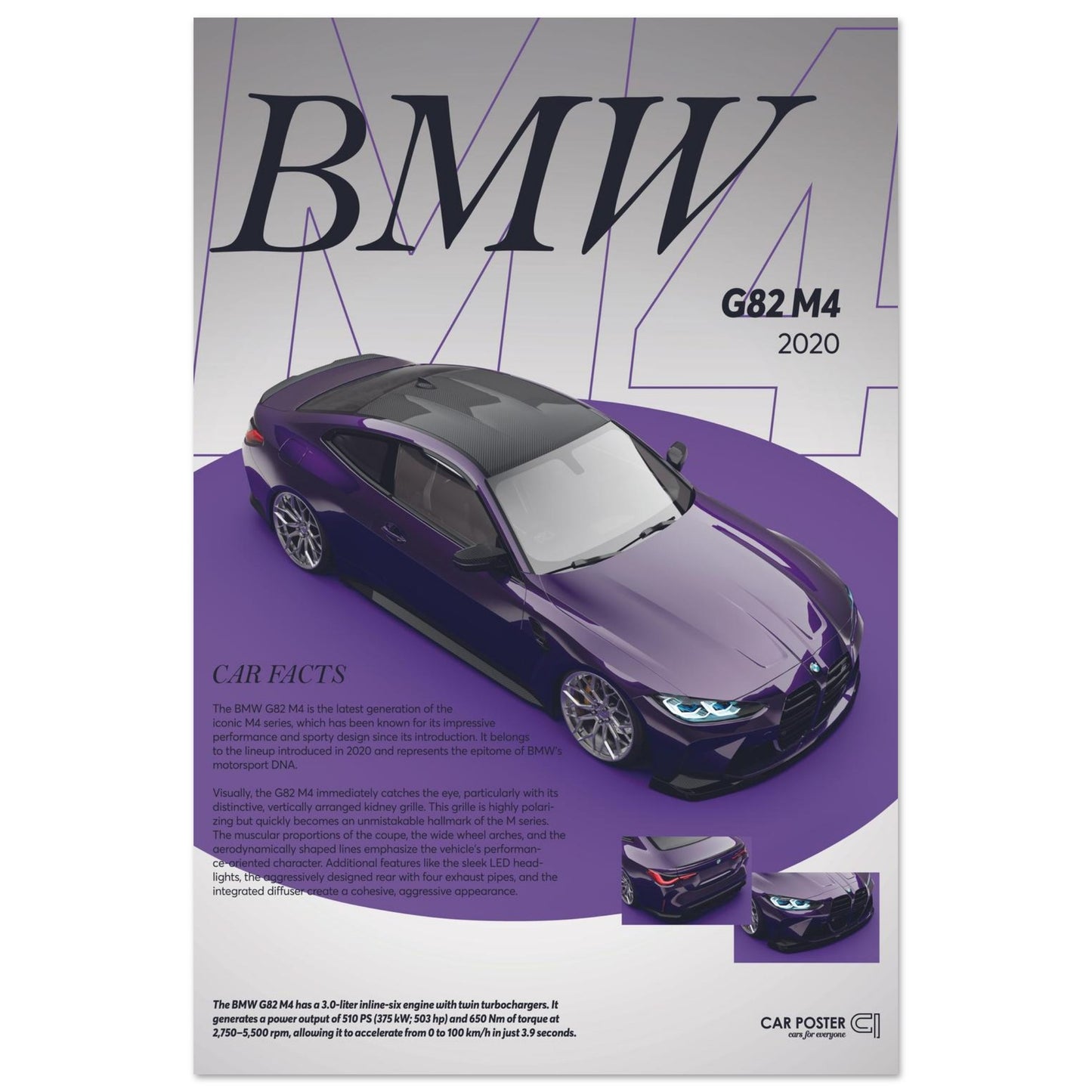 Car Poster - BMW G82 M4 - Purple