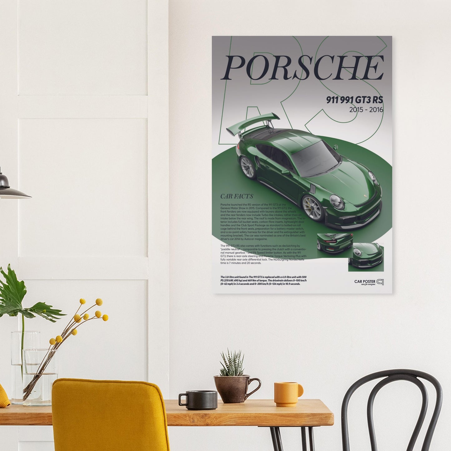 Car Poster - Porsche 911 991 GT3 RS - British Racing Green