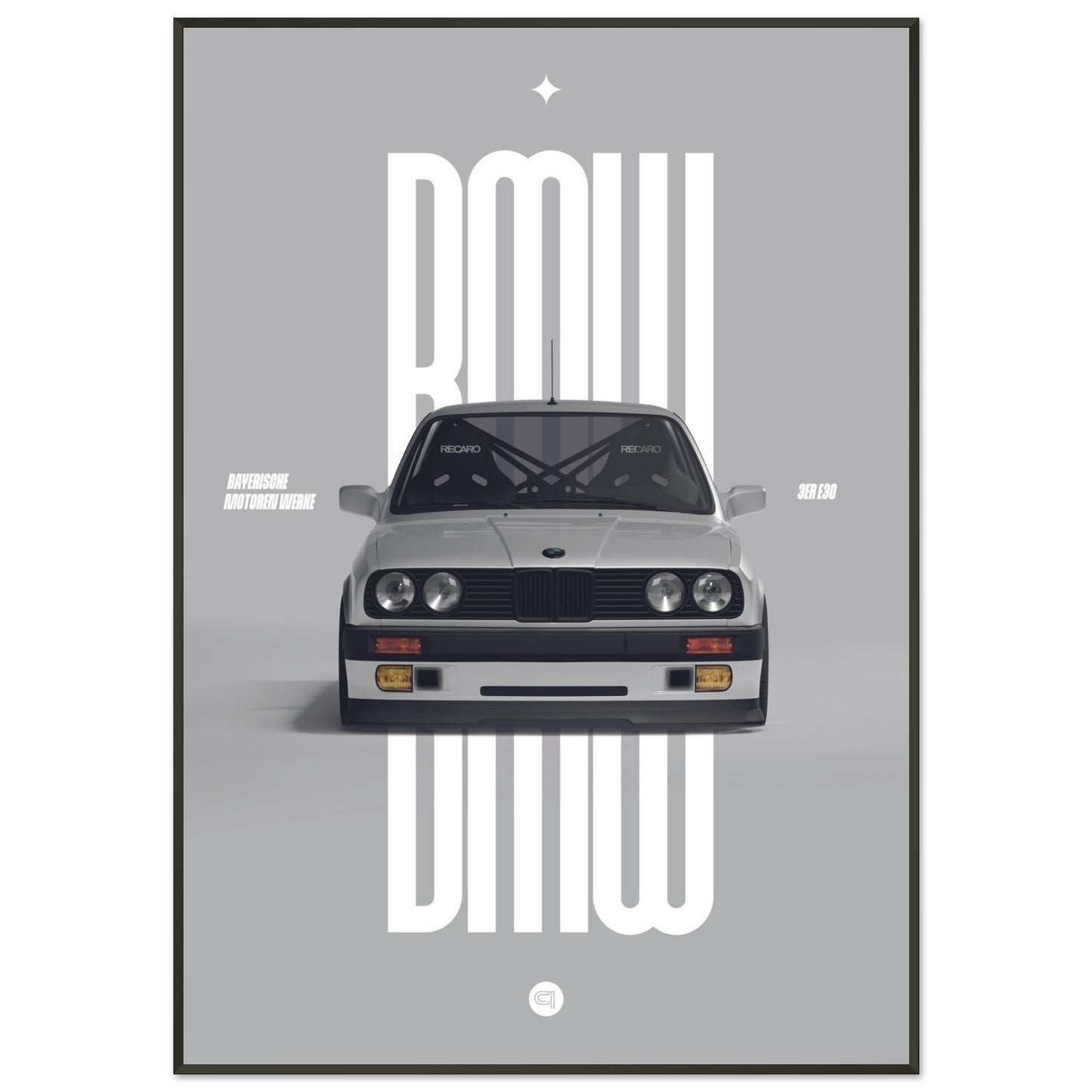 Framed Car Poster - BMW E30 - White