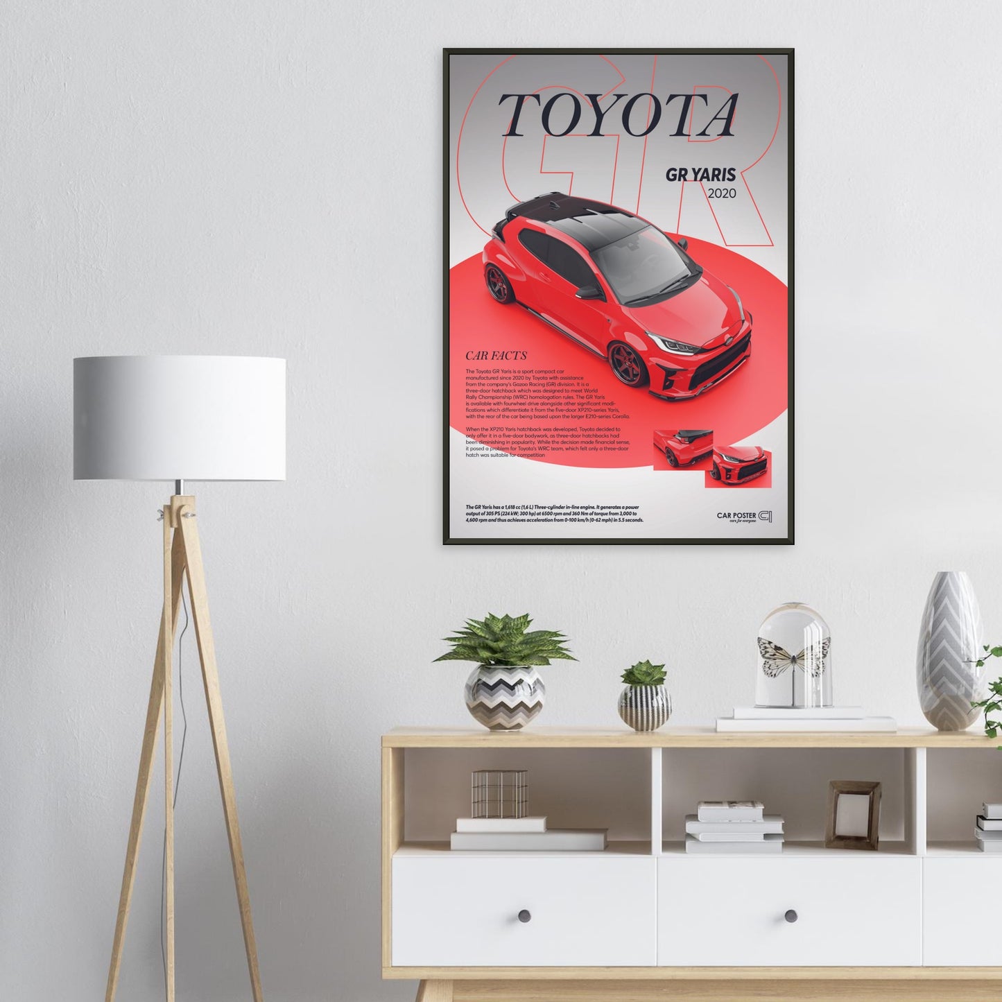 Framed Car Poster - Toyota GR Yaris - Red