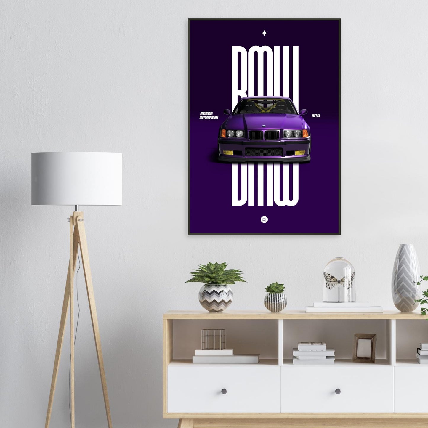 Framed Car Poster - BMW E36 - Purple