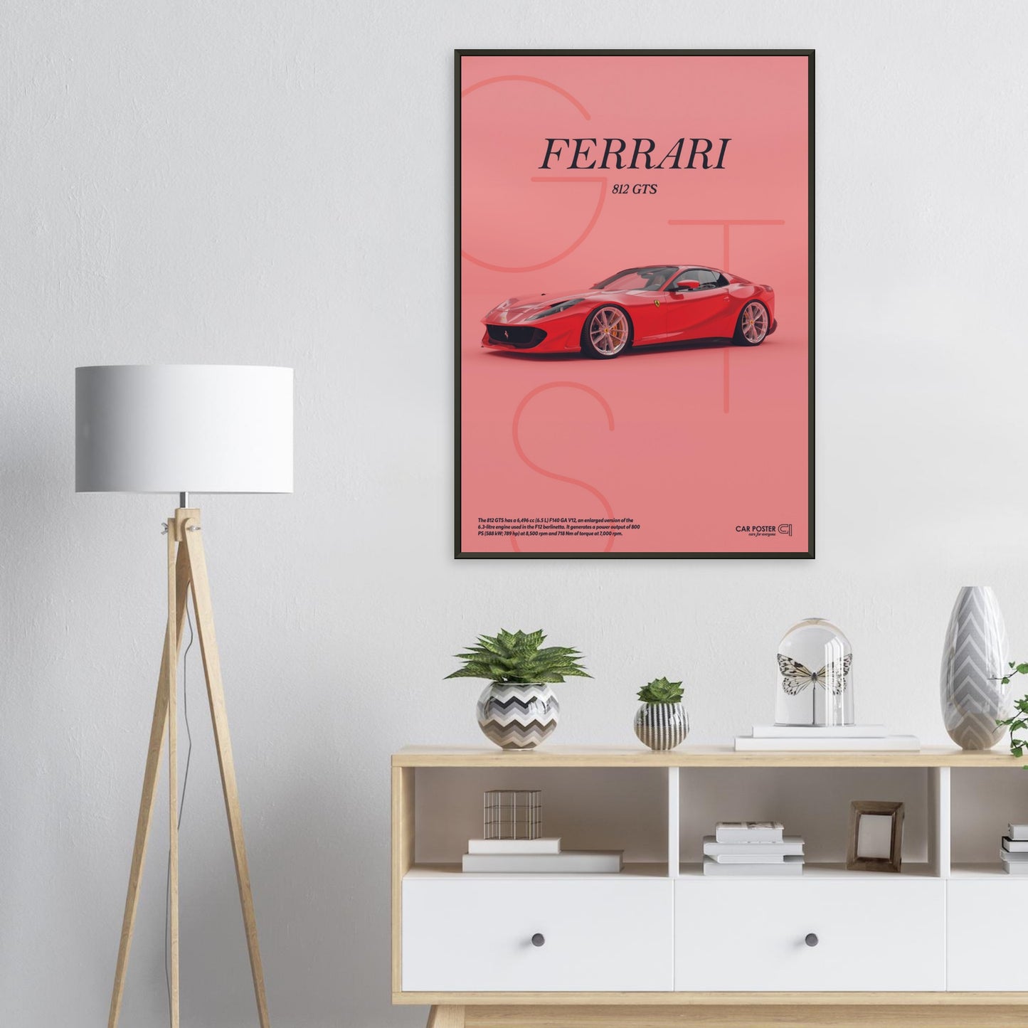 Framed Car Poster - Ferrari 812 GTS Letters - Red