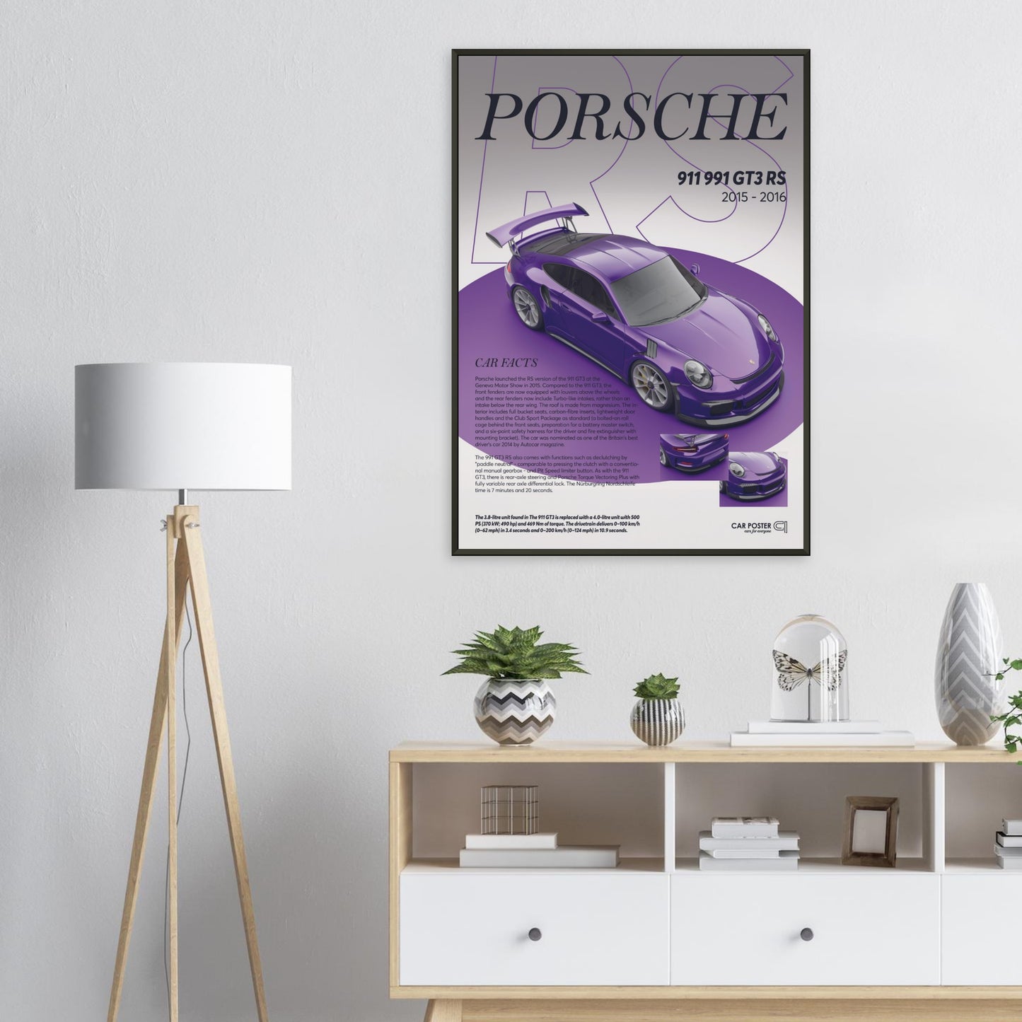Framed Car Poster - Porsche 911 991 GT3 RS - Purple