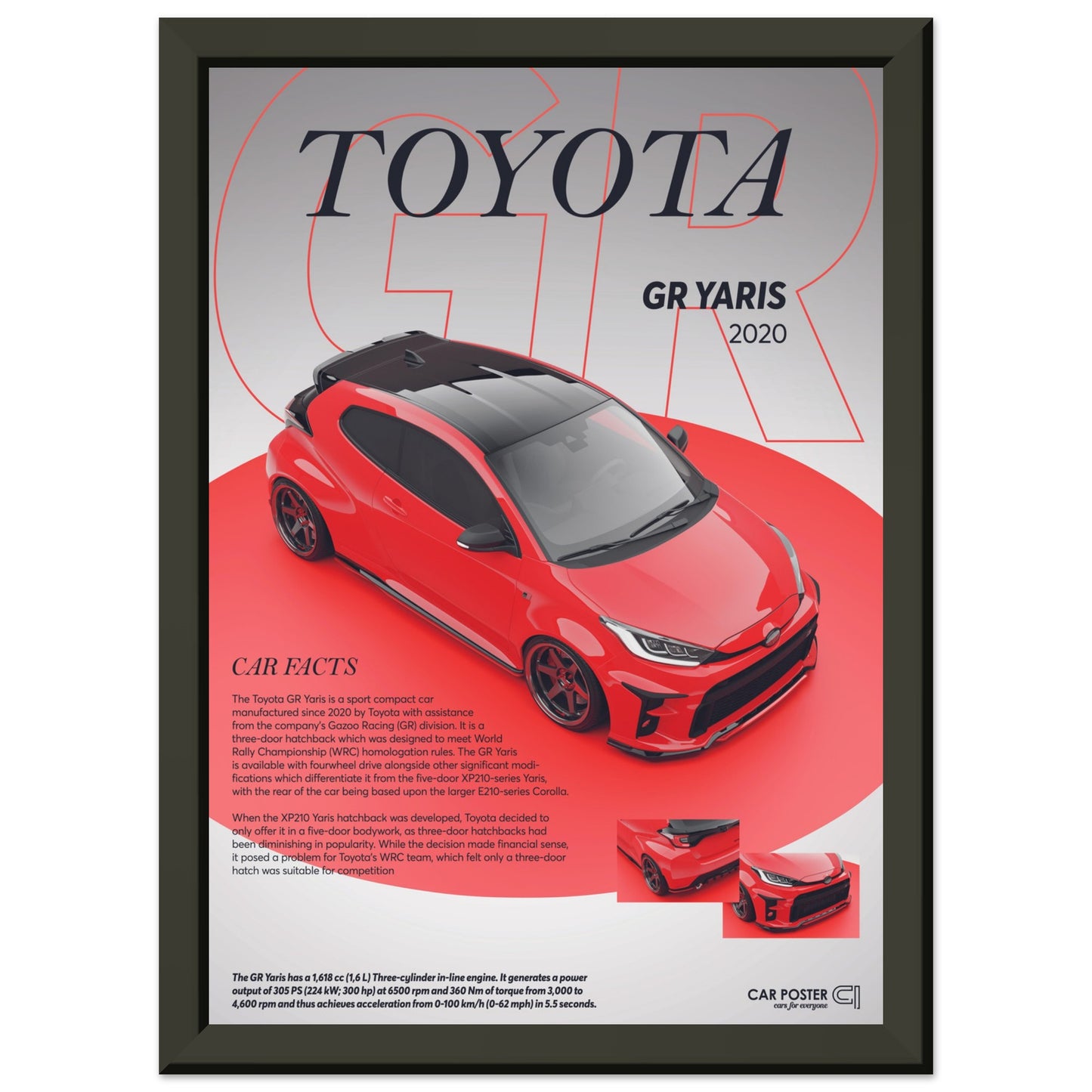 Framed Car Poster - Toyota GR Yaris - Red
