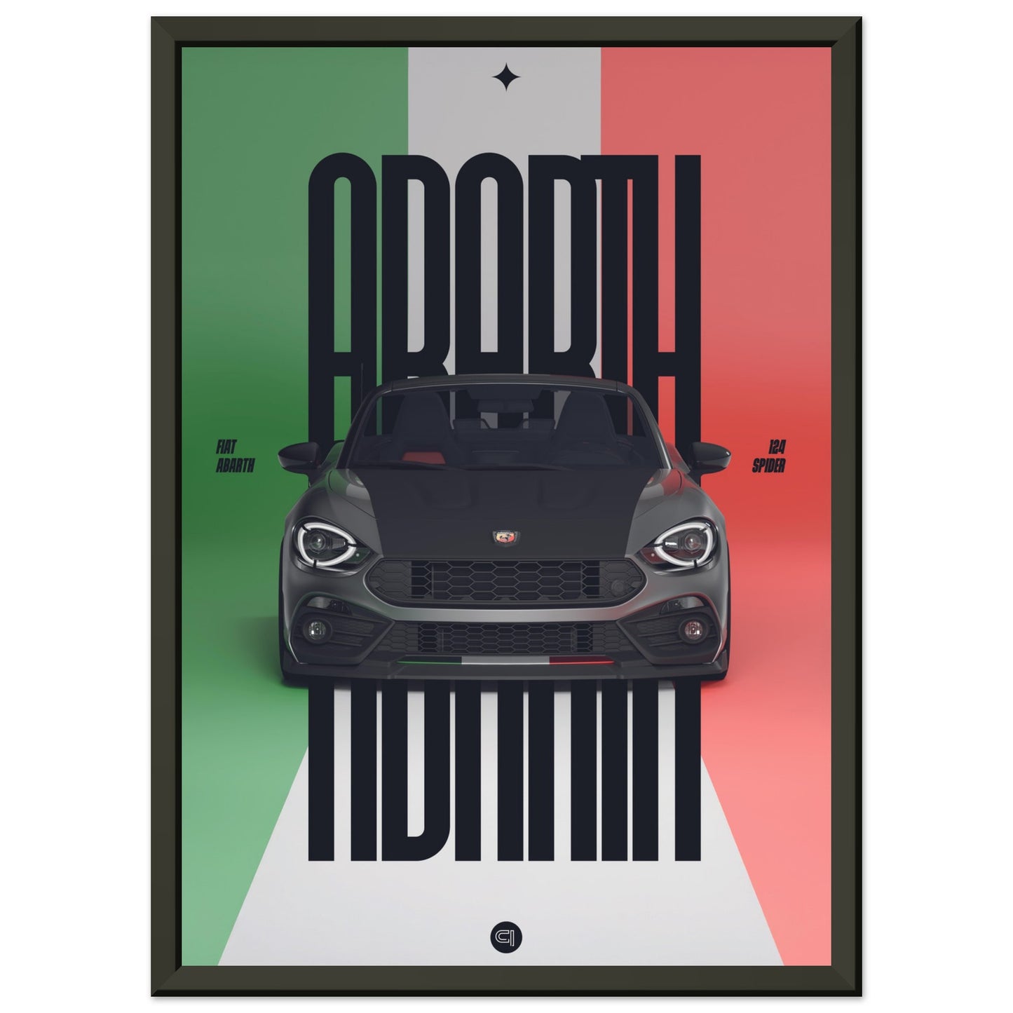 Framed Car Poster - Fiat Abarth 124 Spider - Italy black typo