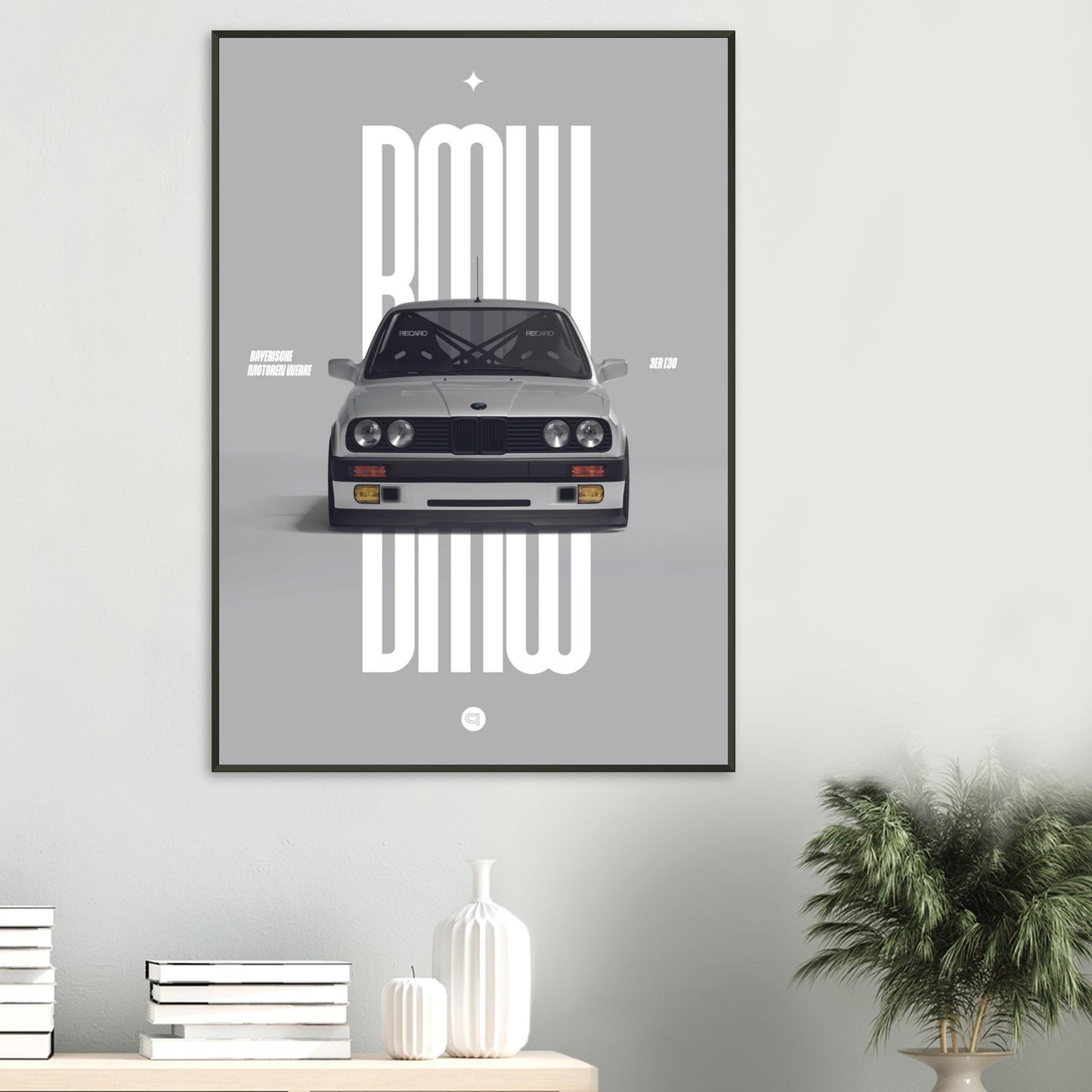Framed Car Poster - BMW E30 - White