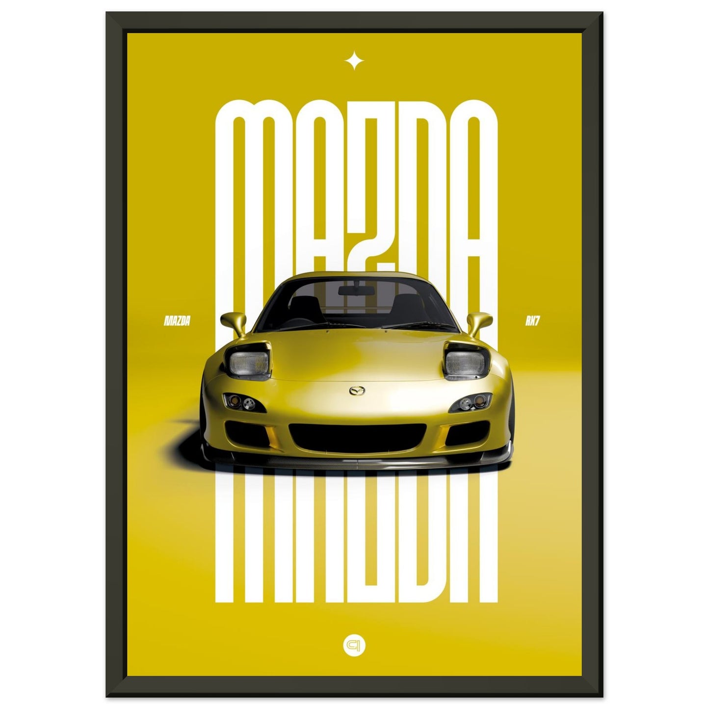Framed Car Poster - Mazda RX7 - Yellow Pop up