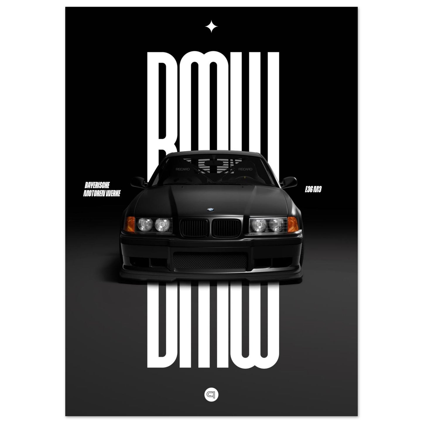 Car Poster - BMW E36 - Black
