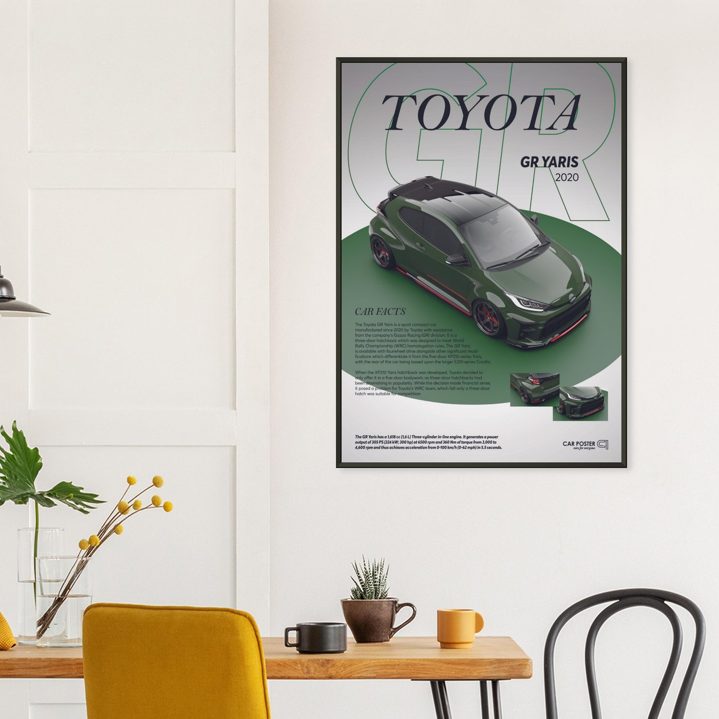 Framed Car Poster - Toyota GR Yaris - Green