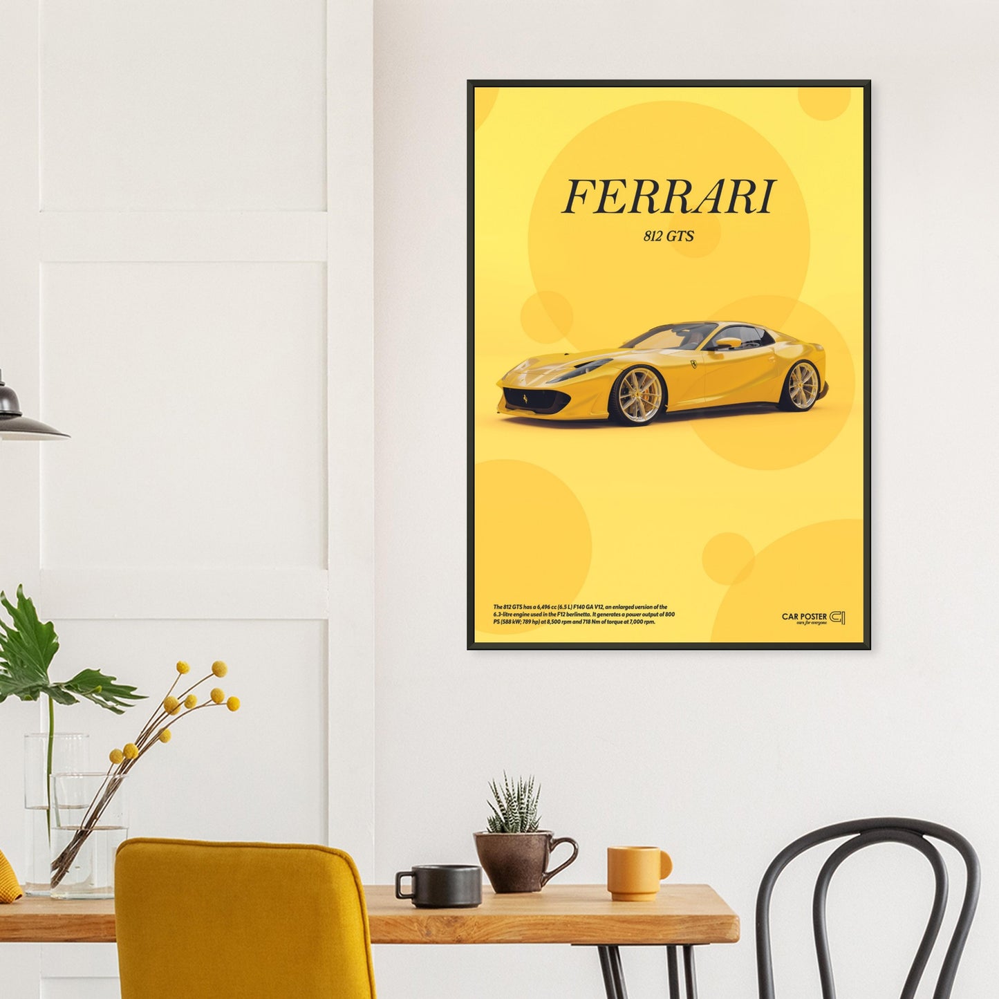 Framed Car Poster - Ferrari 812 GTS Bubblegum - Yellow