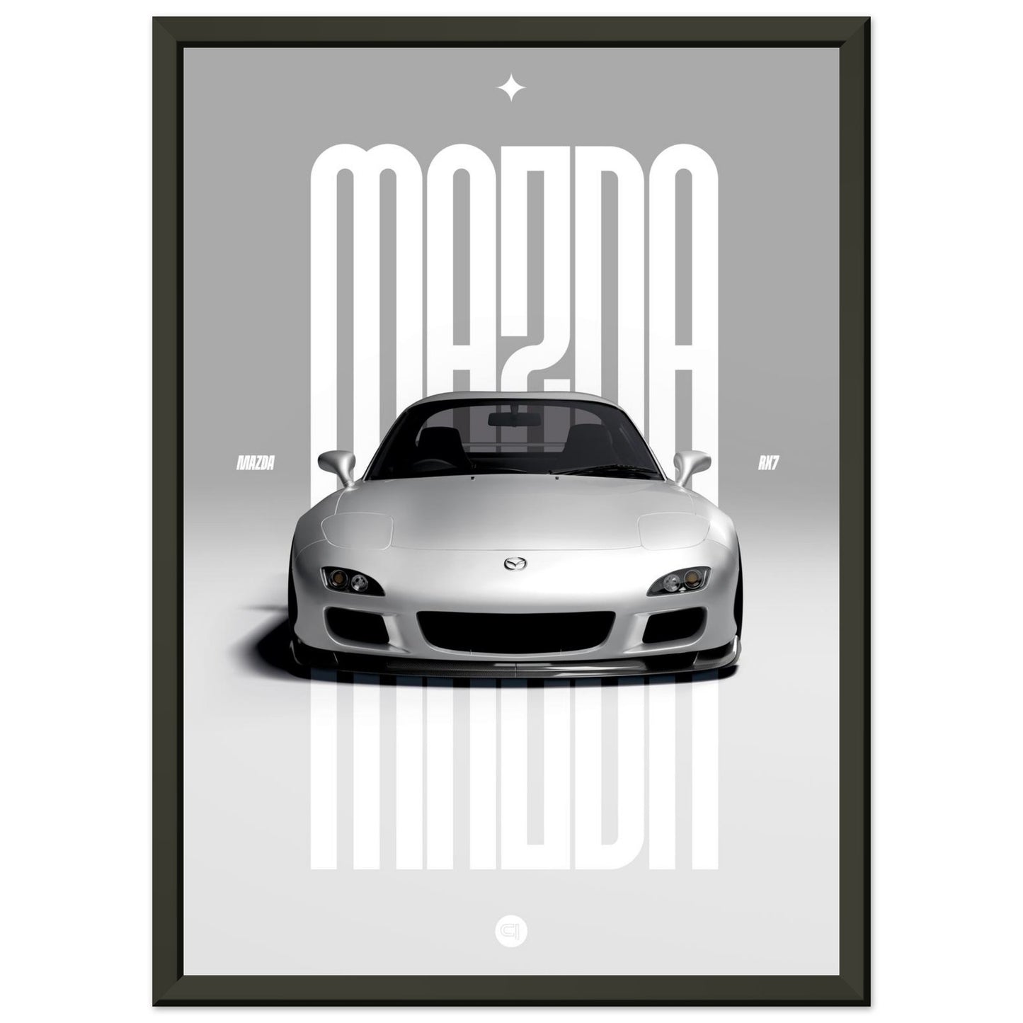 Framed Car Poster - Mazda RX7 - White
