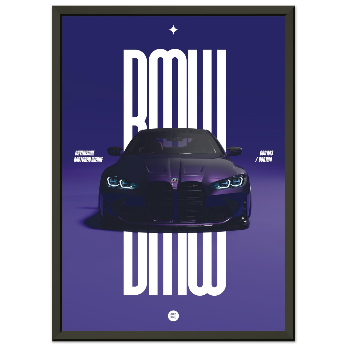 Framed Car Poster - BMW G80 M3 / G82 M4 Bumper - Darkpurple