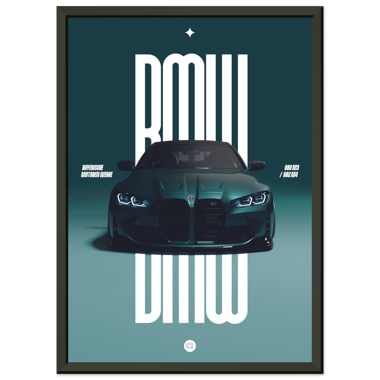Framed Car Poster - BMW G80 M3 / G82 M4 Bumper - Darkgreen