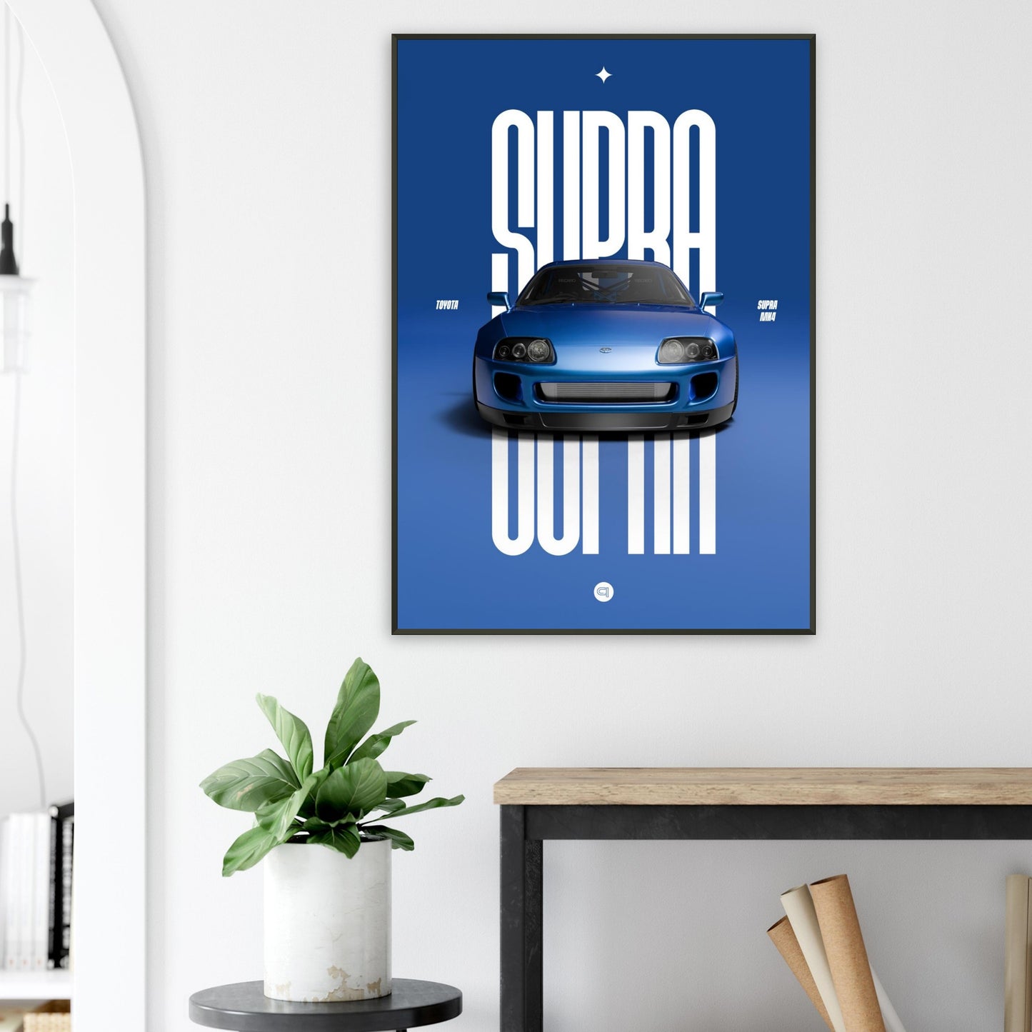 Framed Car Poster - Toyota Supra MK4 - Blue