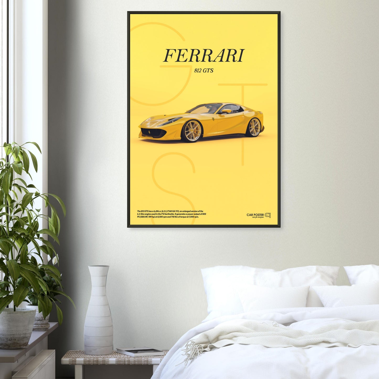 Framed Car Poster - Ferrari 812 GTS Letters - Yellow