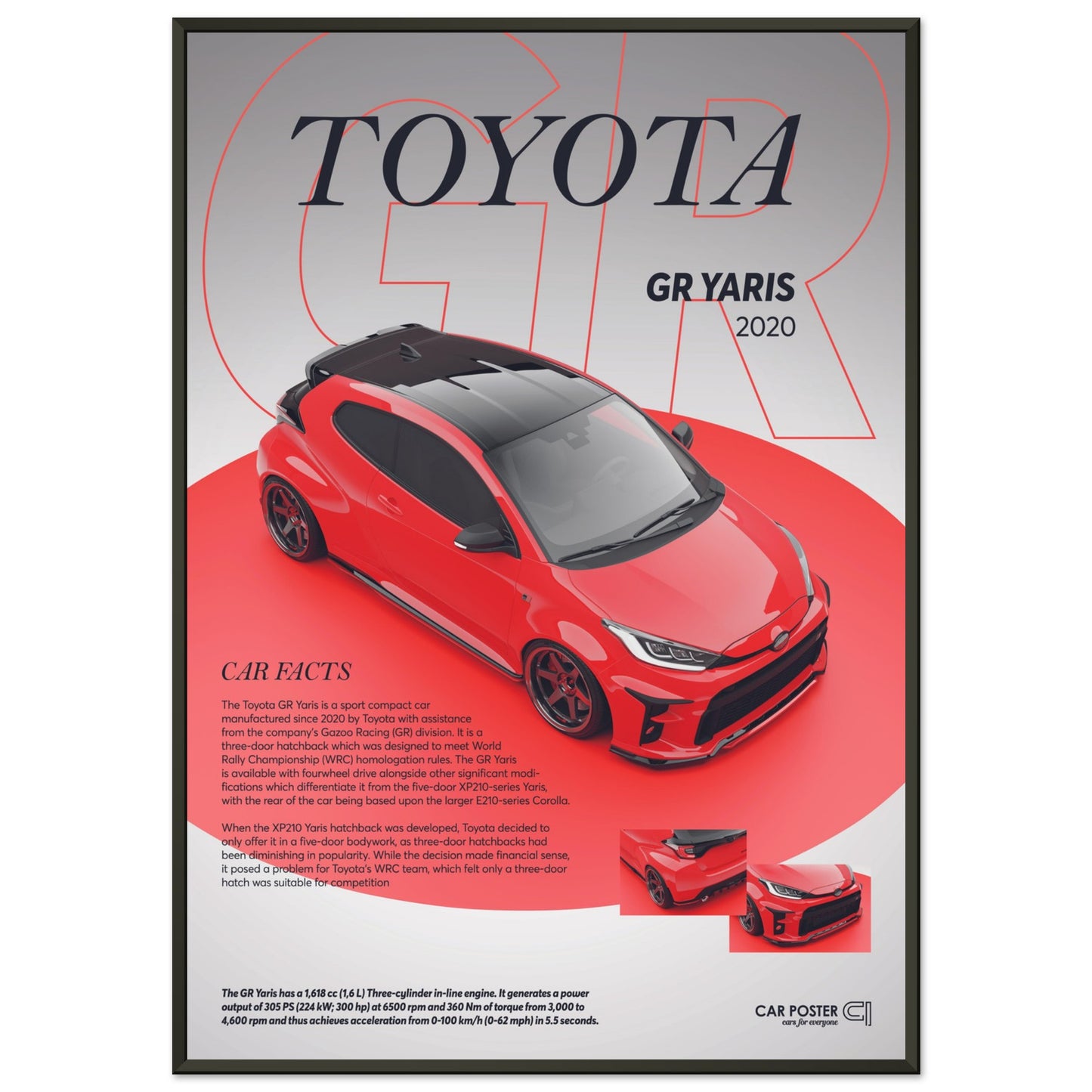 Framed Car Poster - Toyota GR Yaris - Red