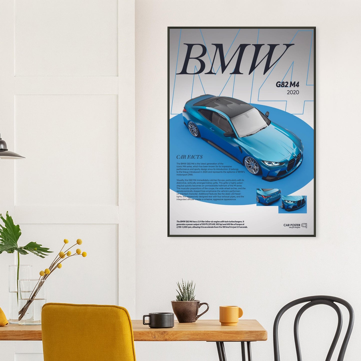 Framed Car Poster - BMW G82 M4 - Blue