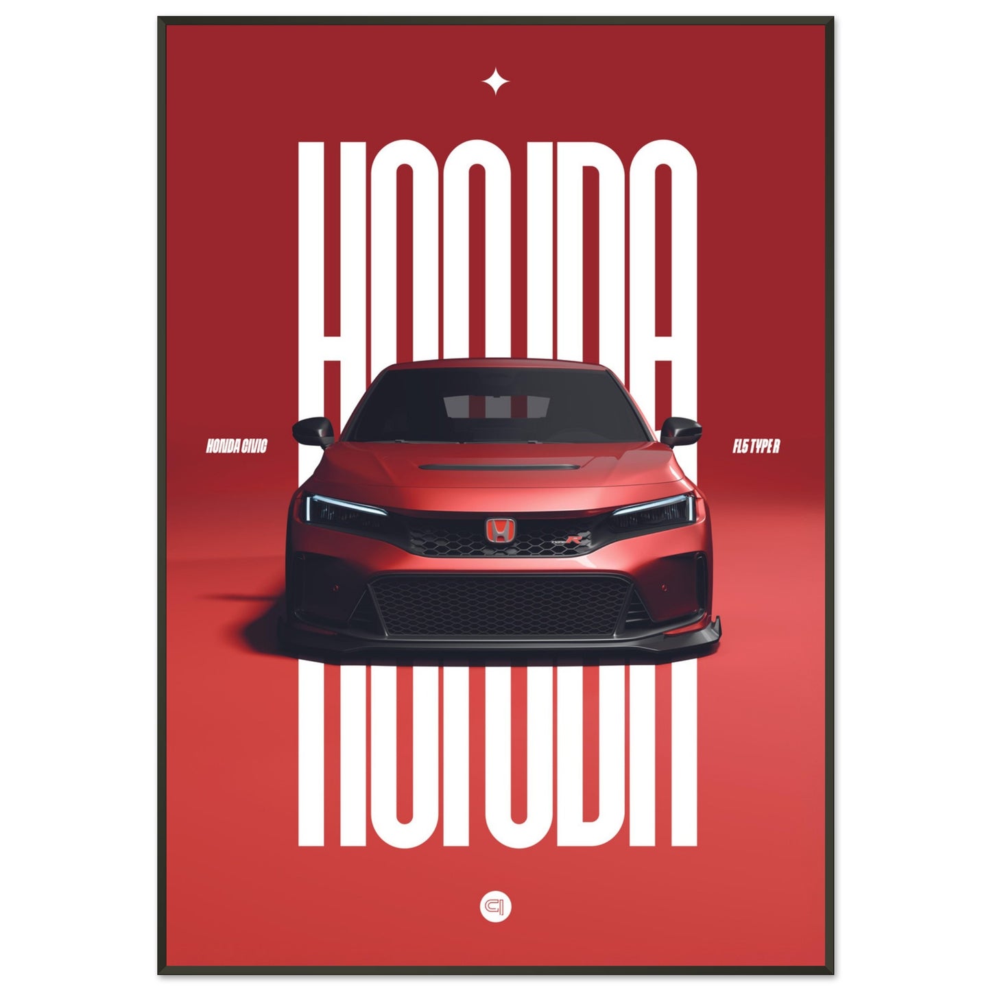 Framed Car Poster - Honda Civic FL5 Type R - Red