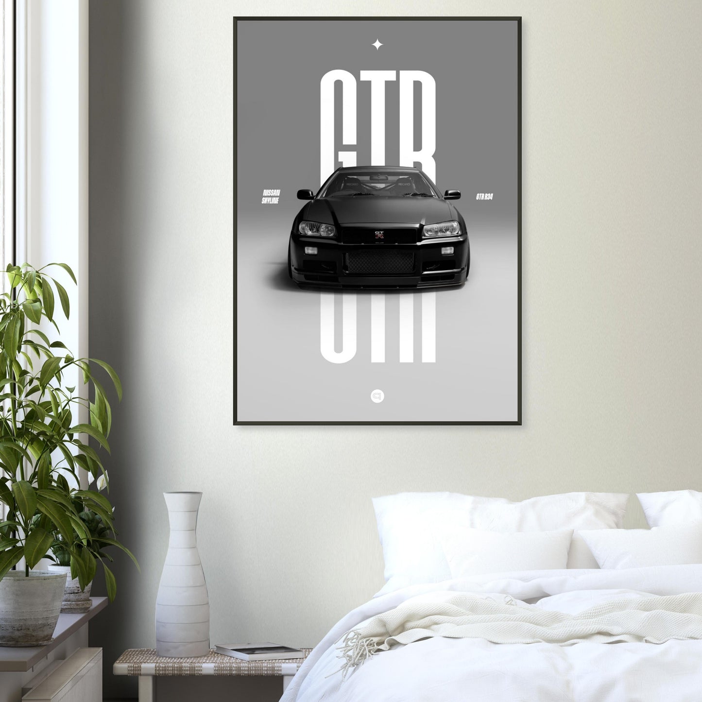 Framed Car Poster - Nissan Skyline GTR R34 - Black