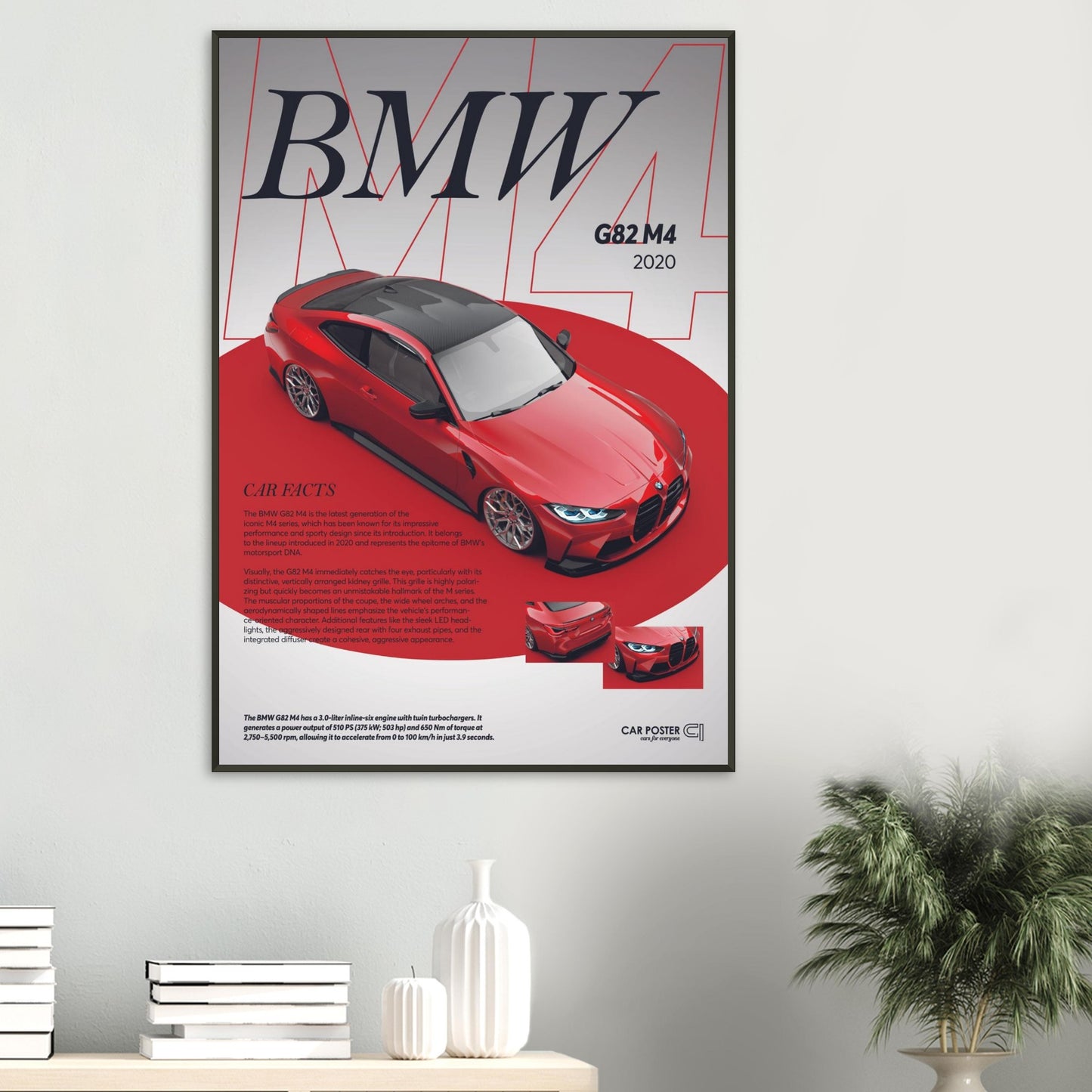 Framed Car Poster - BMW G82 M4 - Red