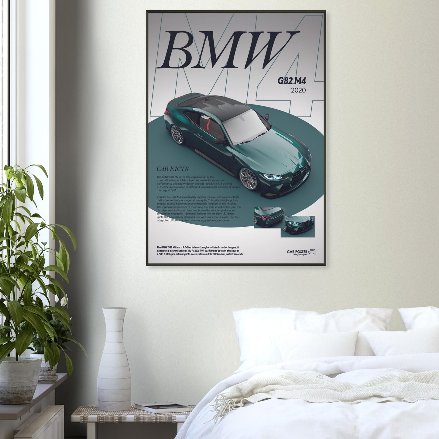 Framed Car Poster - BMW G82 M4 - Darkgreen
