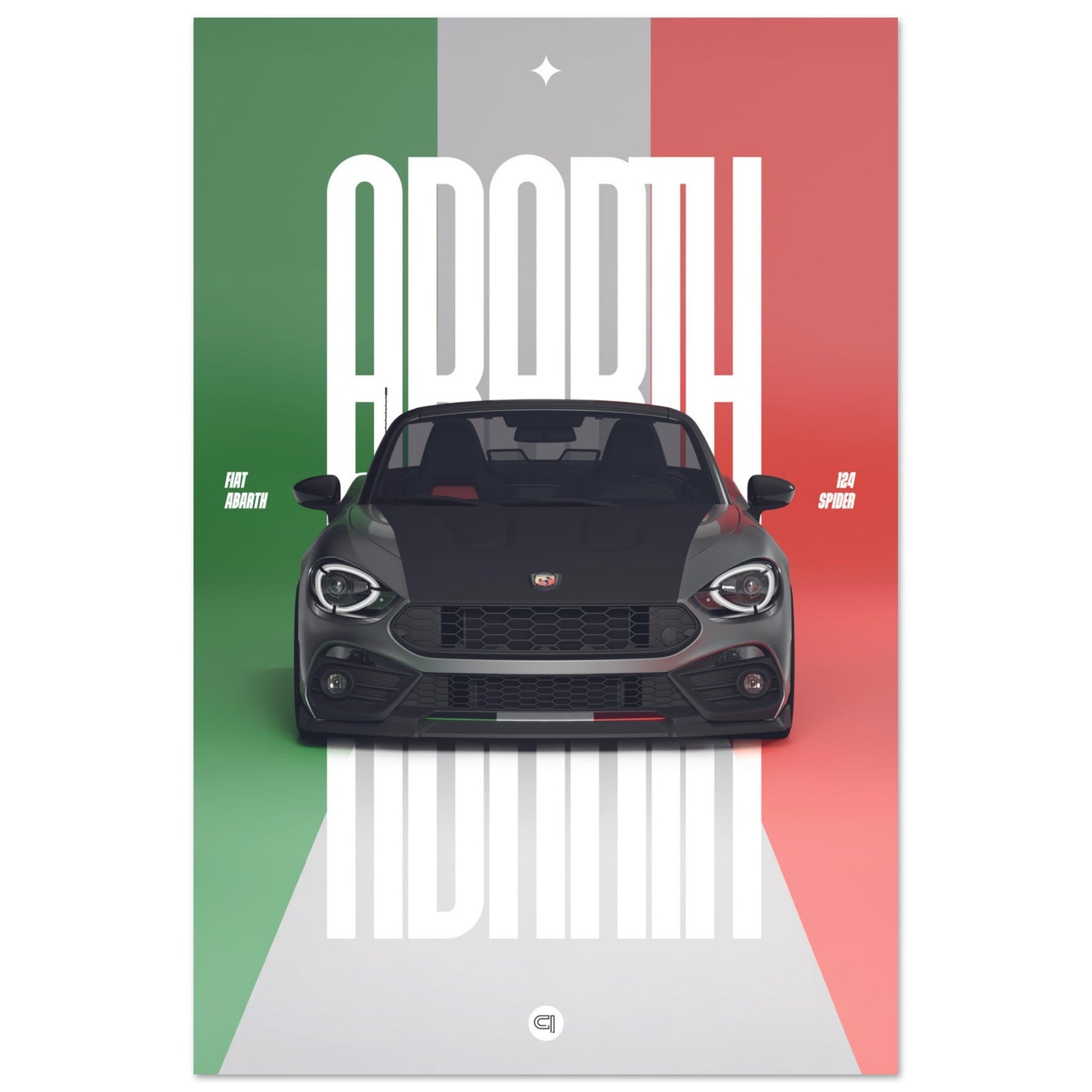 Car Poster - Fiat Abarth 124 Spider - Italy white typo