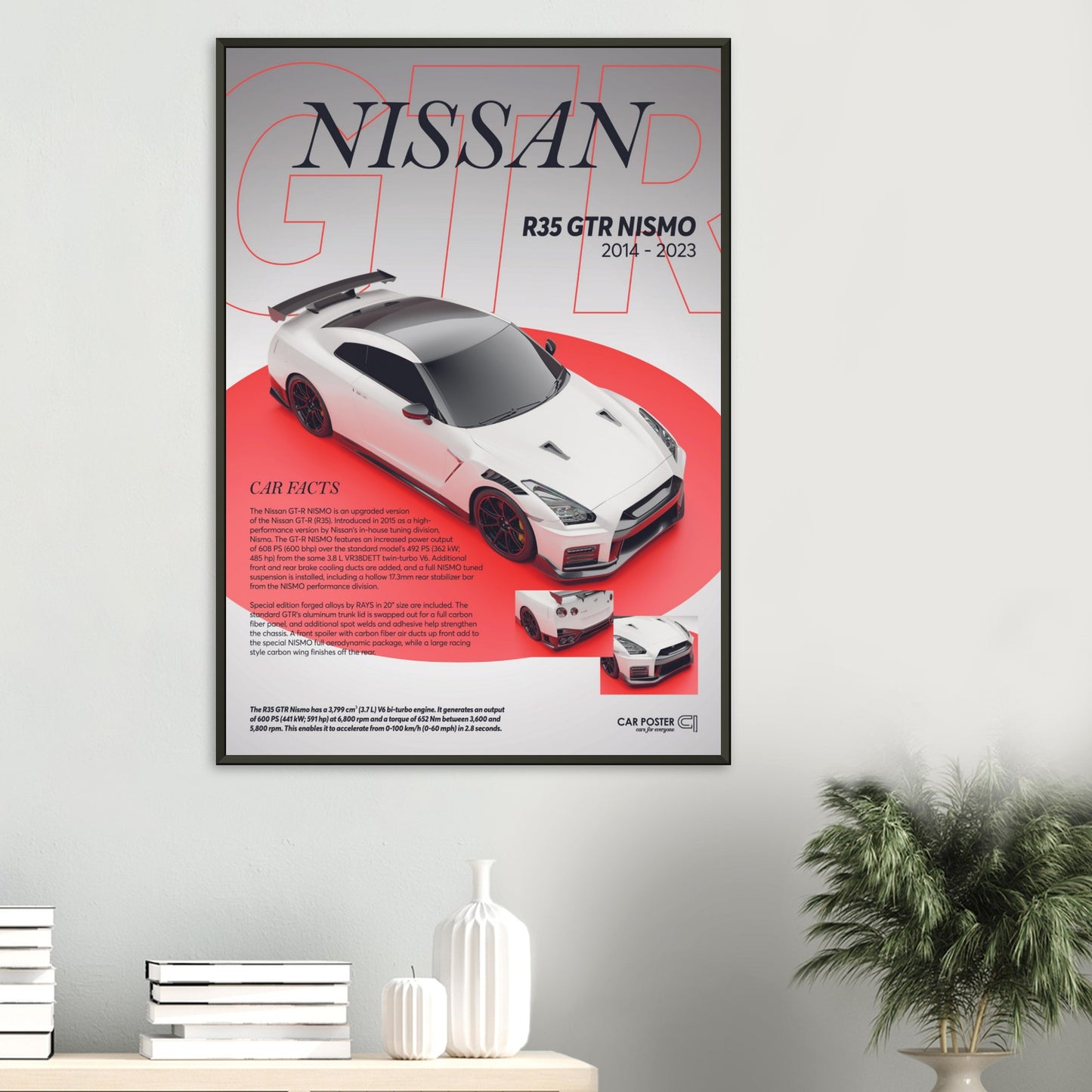 Framed Car Poster - Nissan R35 GTR Nismo - White