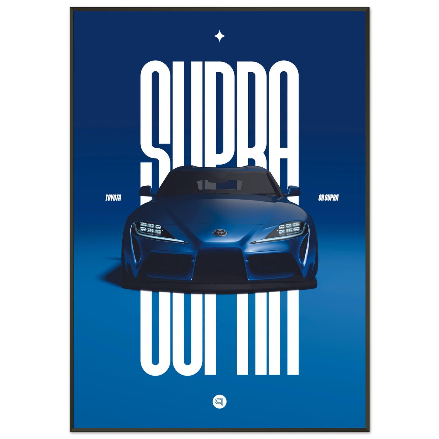 Framed Car Poster - Toyota GR Supra Bumper - Blue