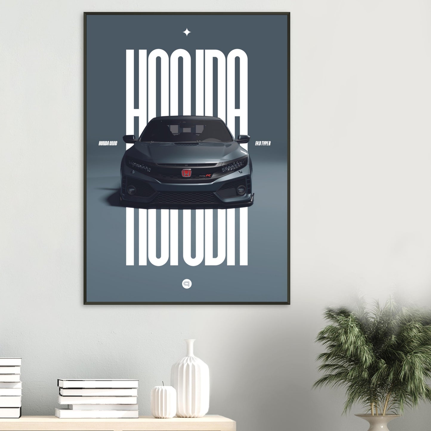 Framed Car Poster - Honda Civic FK8 Type R - Grey