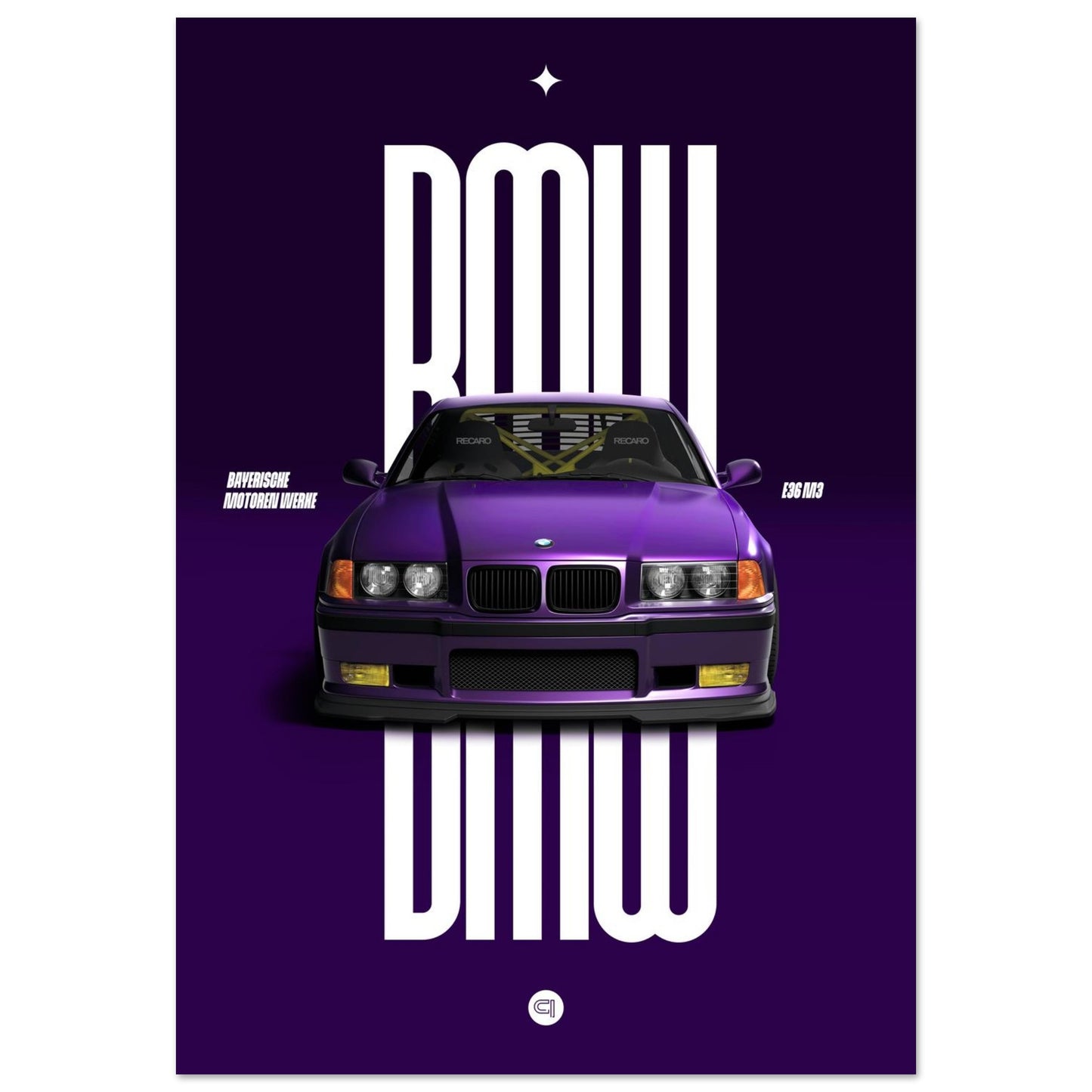 Car Poster - BMW E36 - Purple