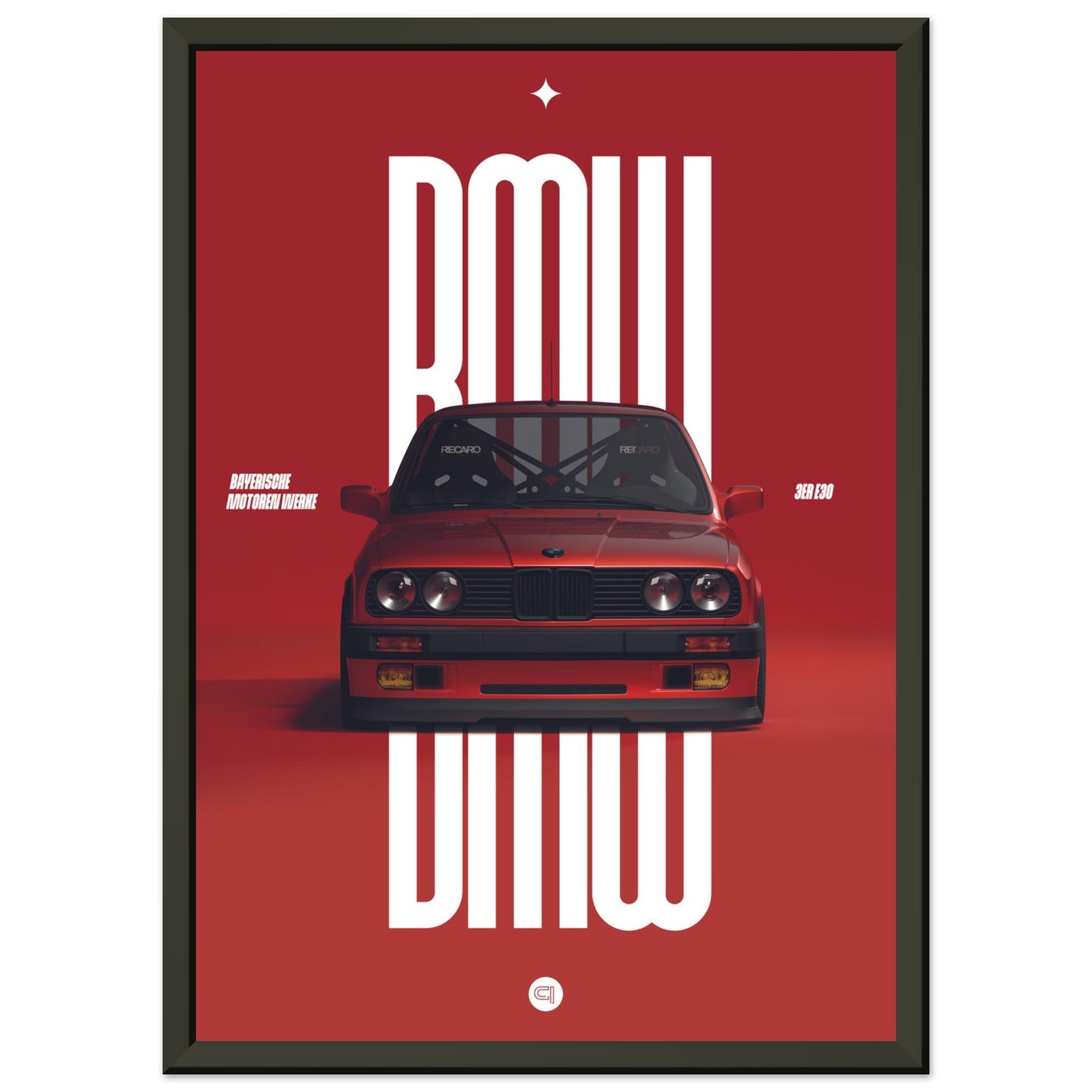 Framed Car Poster - BMW E30 - Red