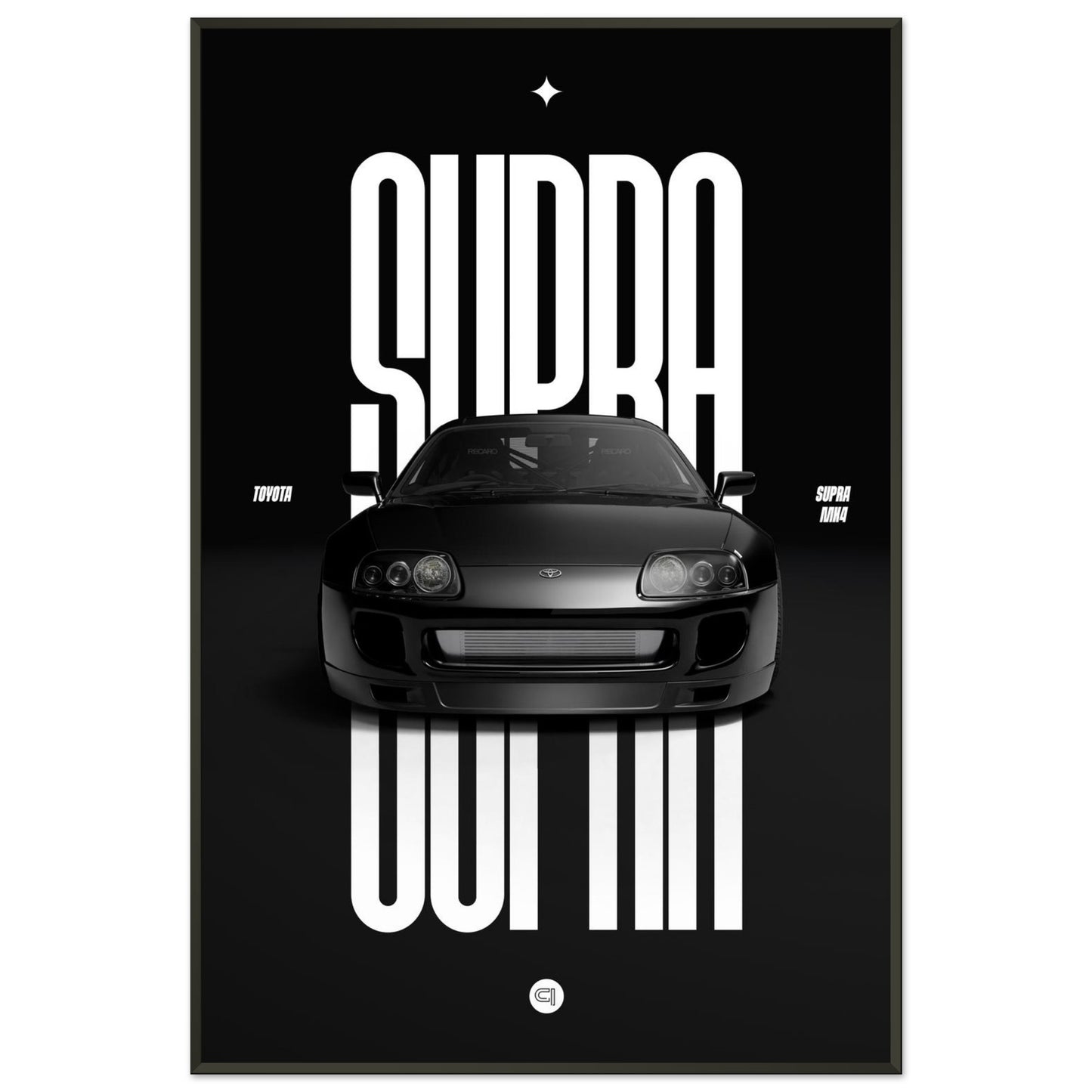 Framed Car Poster - Toyota Supra MK4 - Black