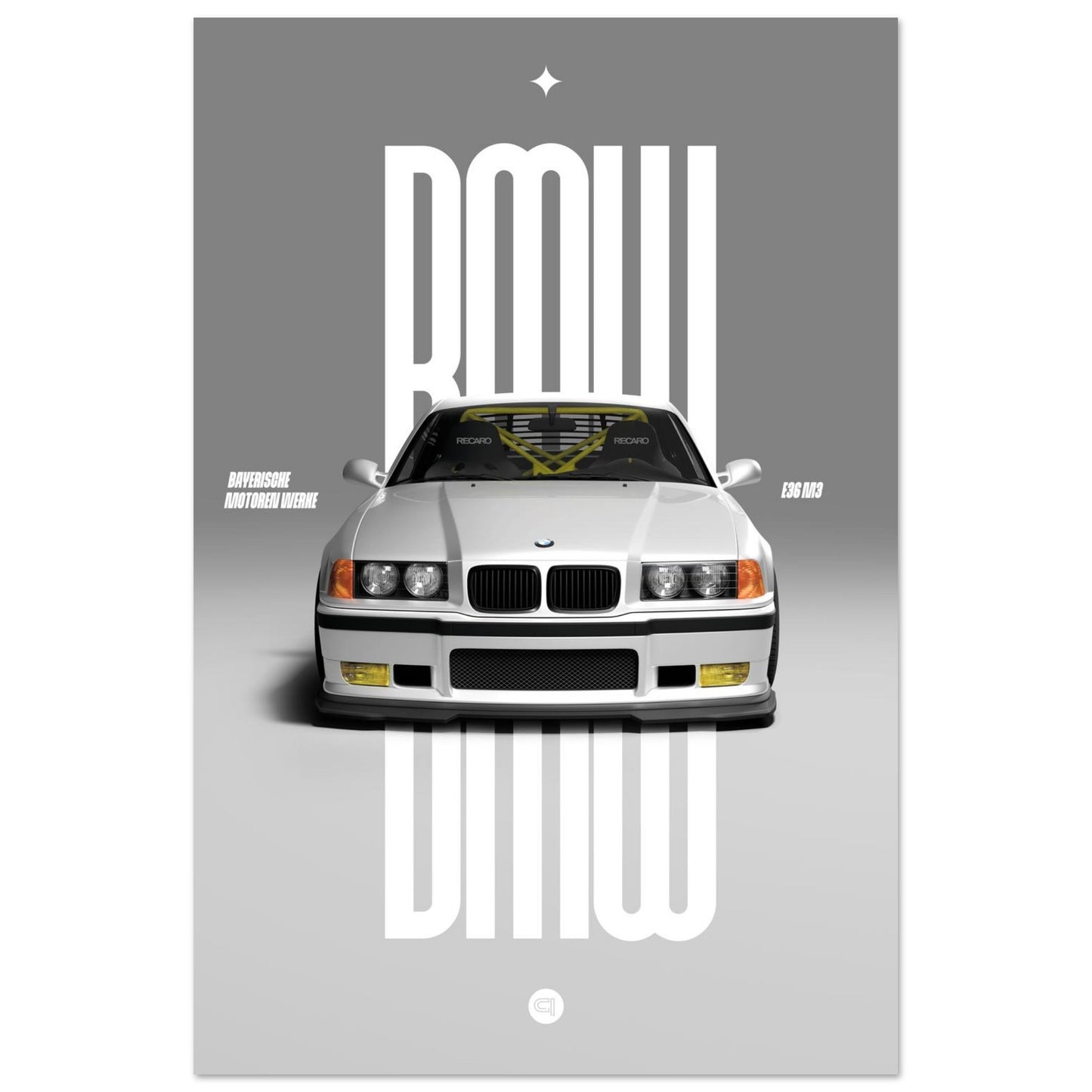 Car Poster - BMW E36 - White