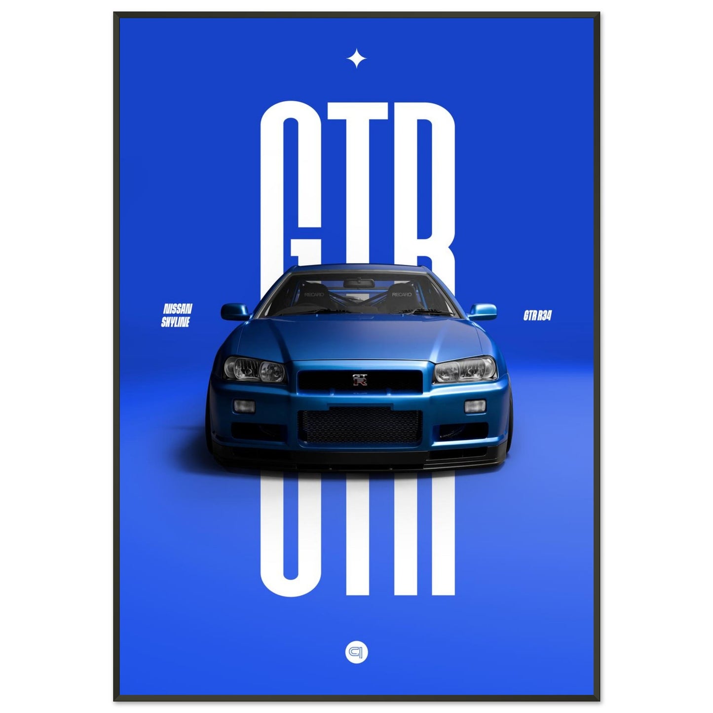 Framed Car Poster - Nissan Skyline GTR R34 - Blue