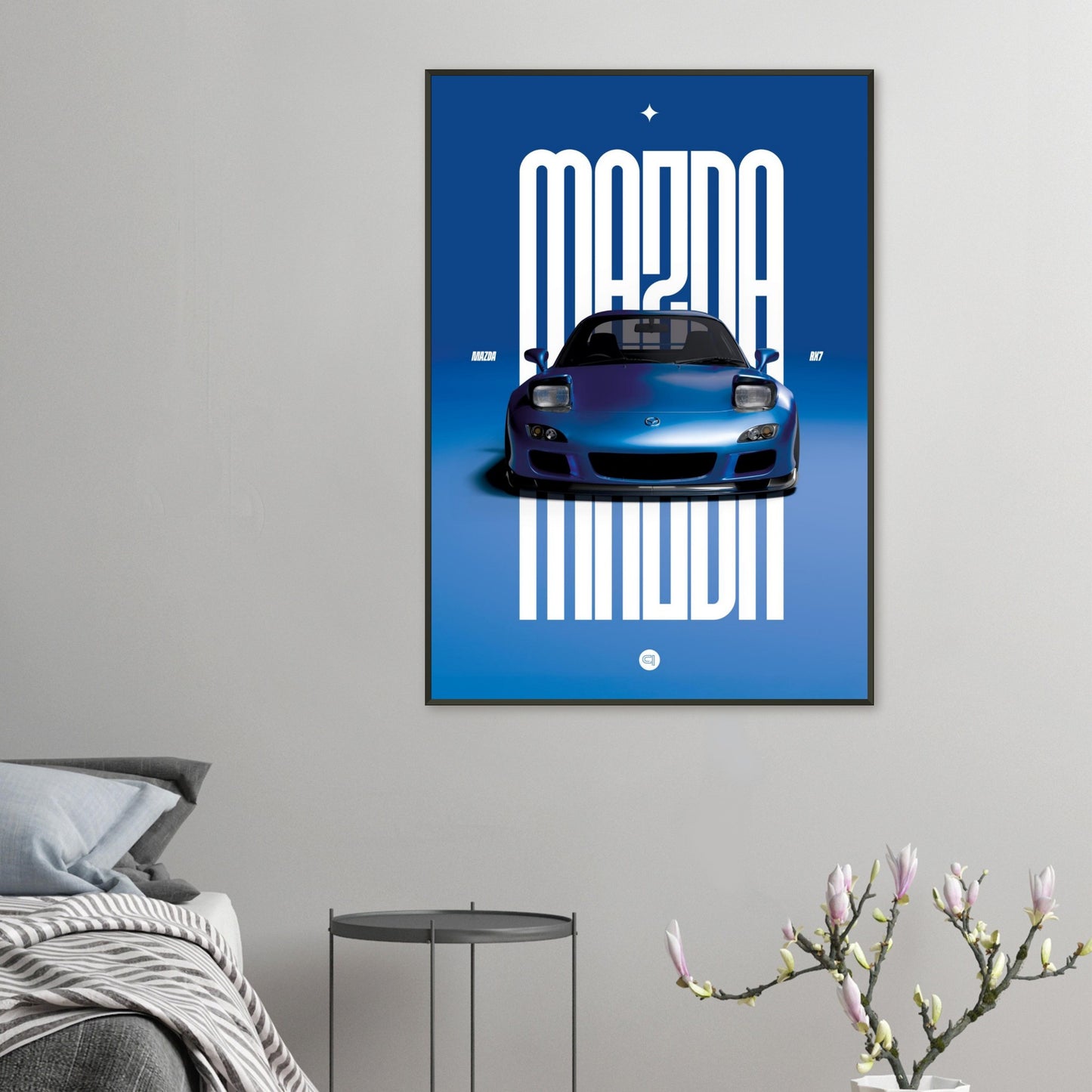 Framed Car Poster - Mazda RX7 - Blue Pop up