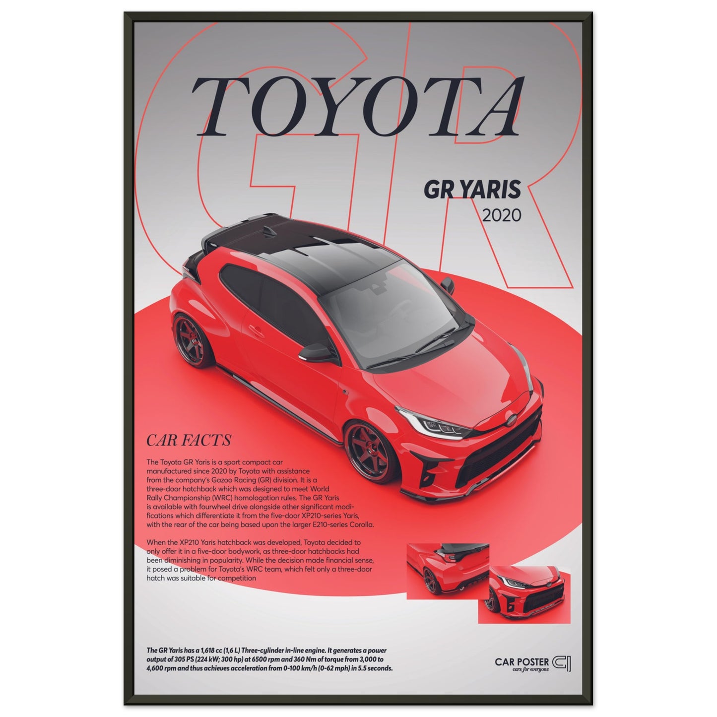 Framed Car Poster - Toyota GR Yaris - Red