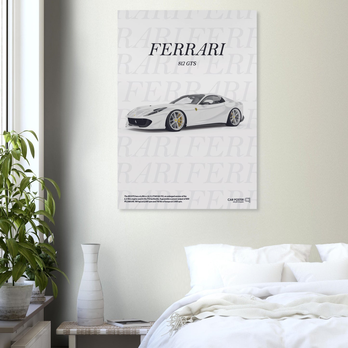 Car Poster - Ferrari 812 GTS Typography - White