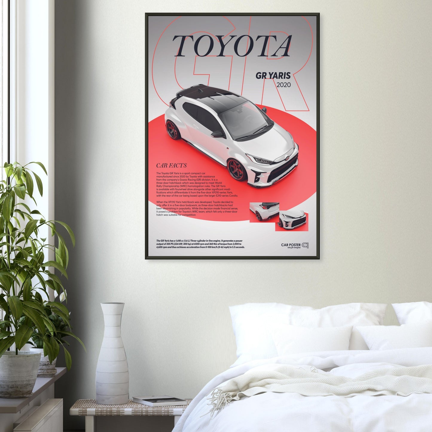 Framed Car Poster - Toyota GR Yaris - White