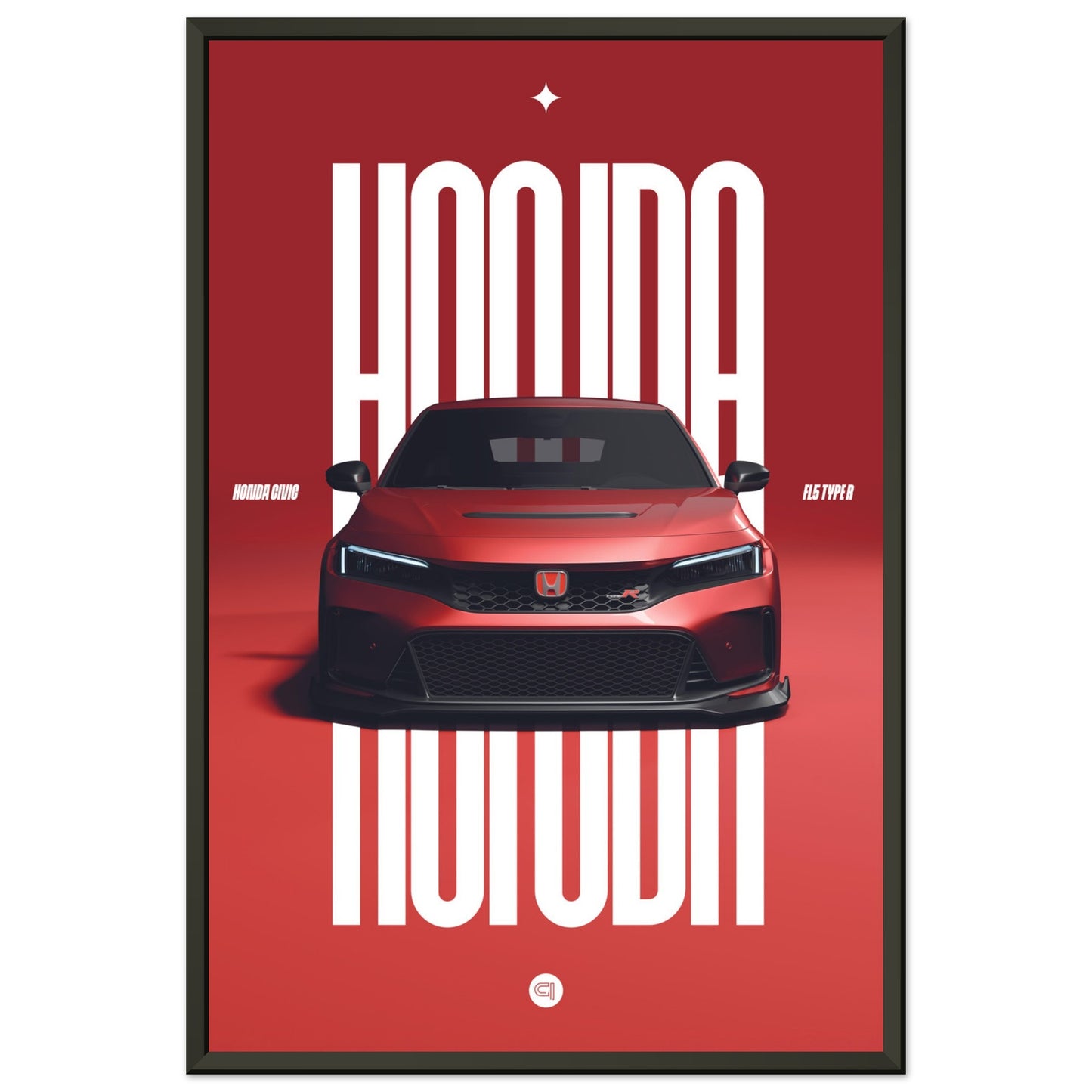 Framed Car Poster - Honda Civic FL5 Type R - Red