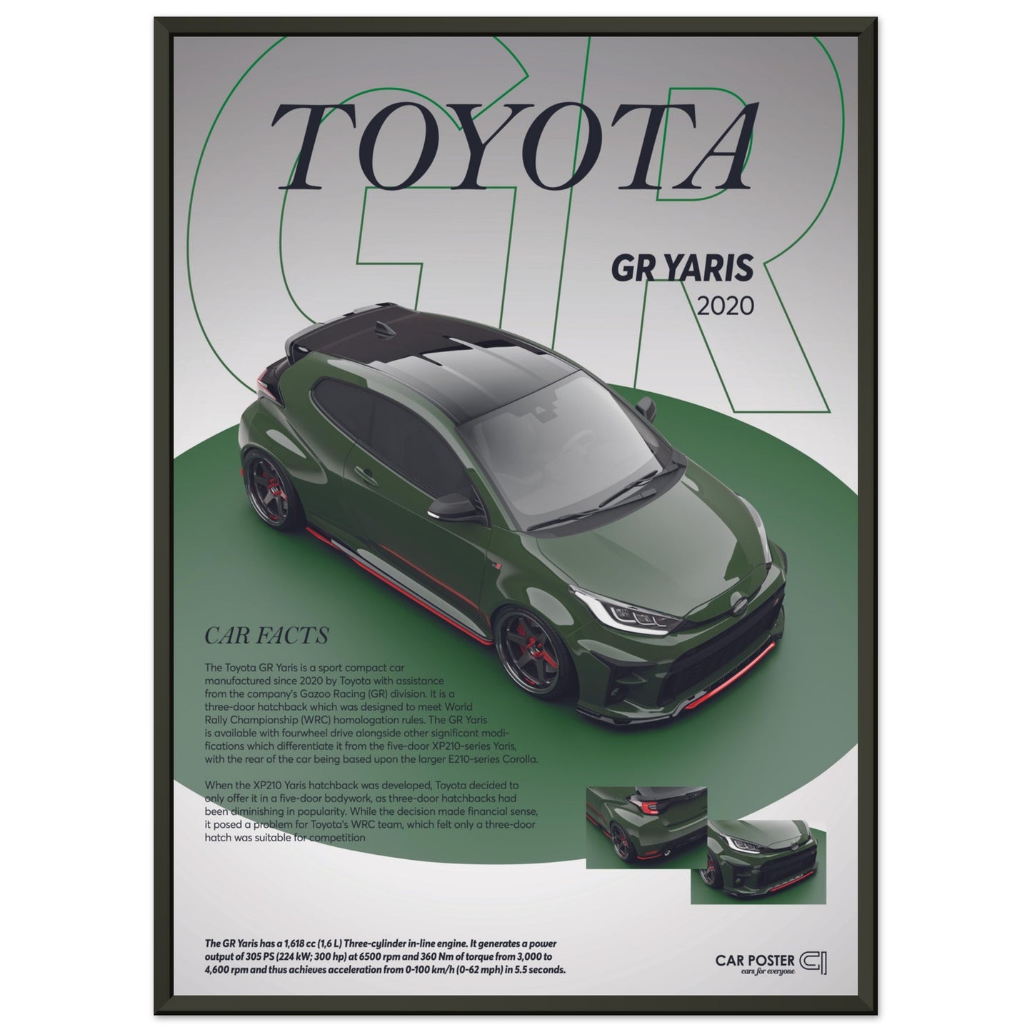 Framed Car Poster - Toyota GR Yaris - Green