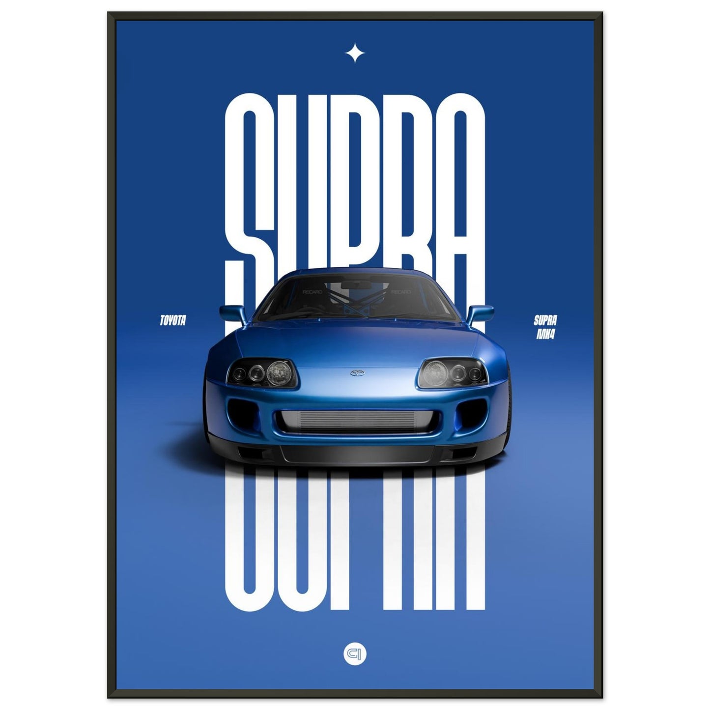 Framed Car Poster - Toyota Supra MK4 - Blue