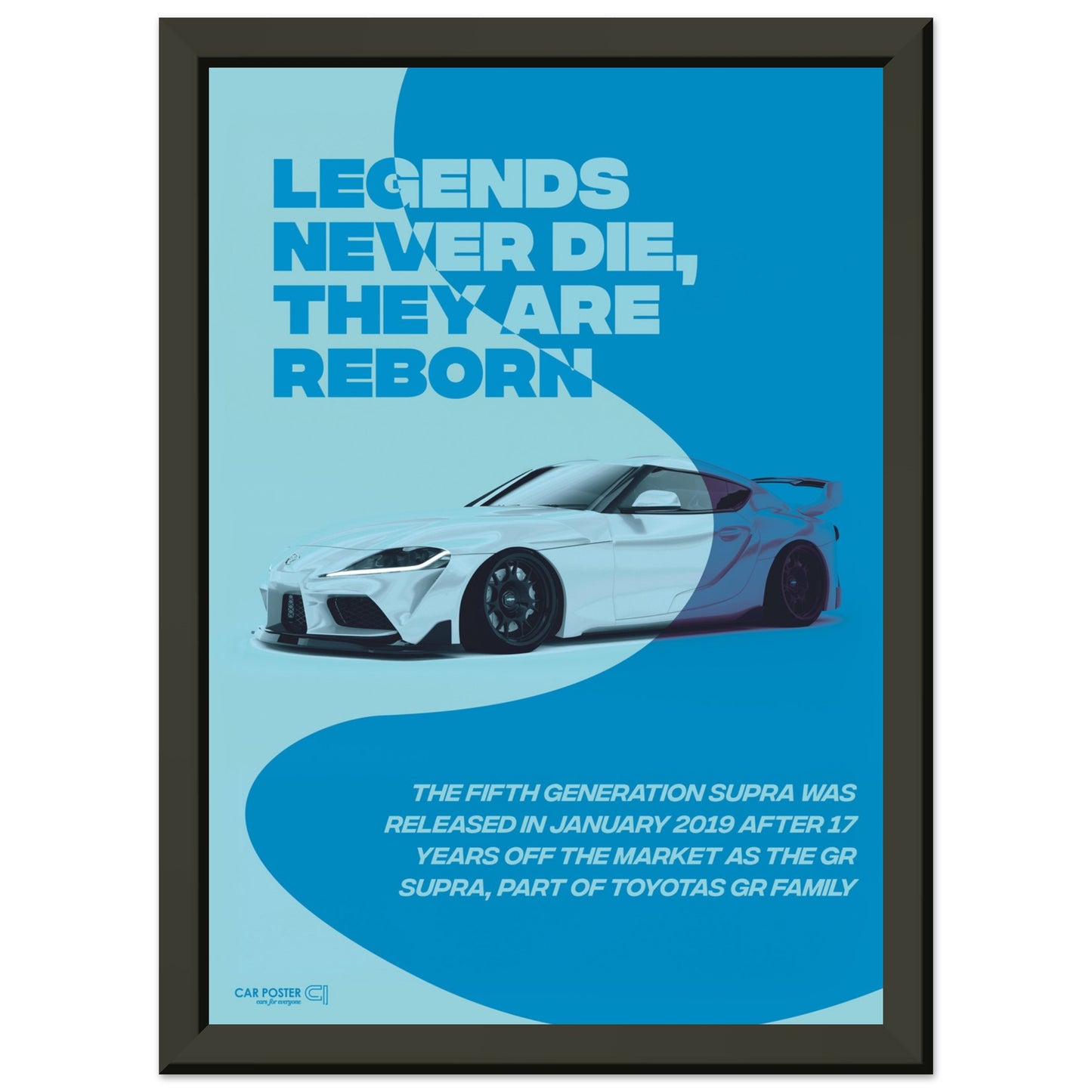 Framed Car Poster - Toyota GR Supra Legend - Blue