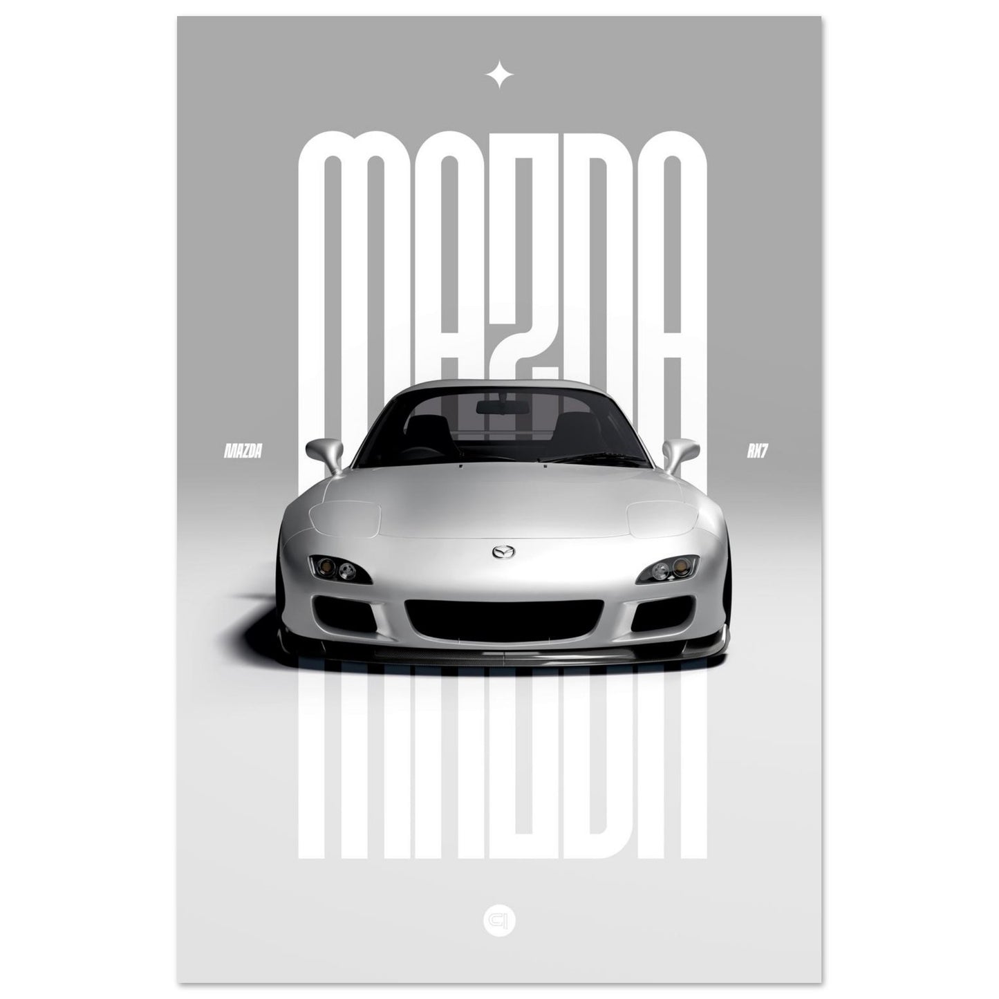 Car Poster - Mazda RX7 - White