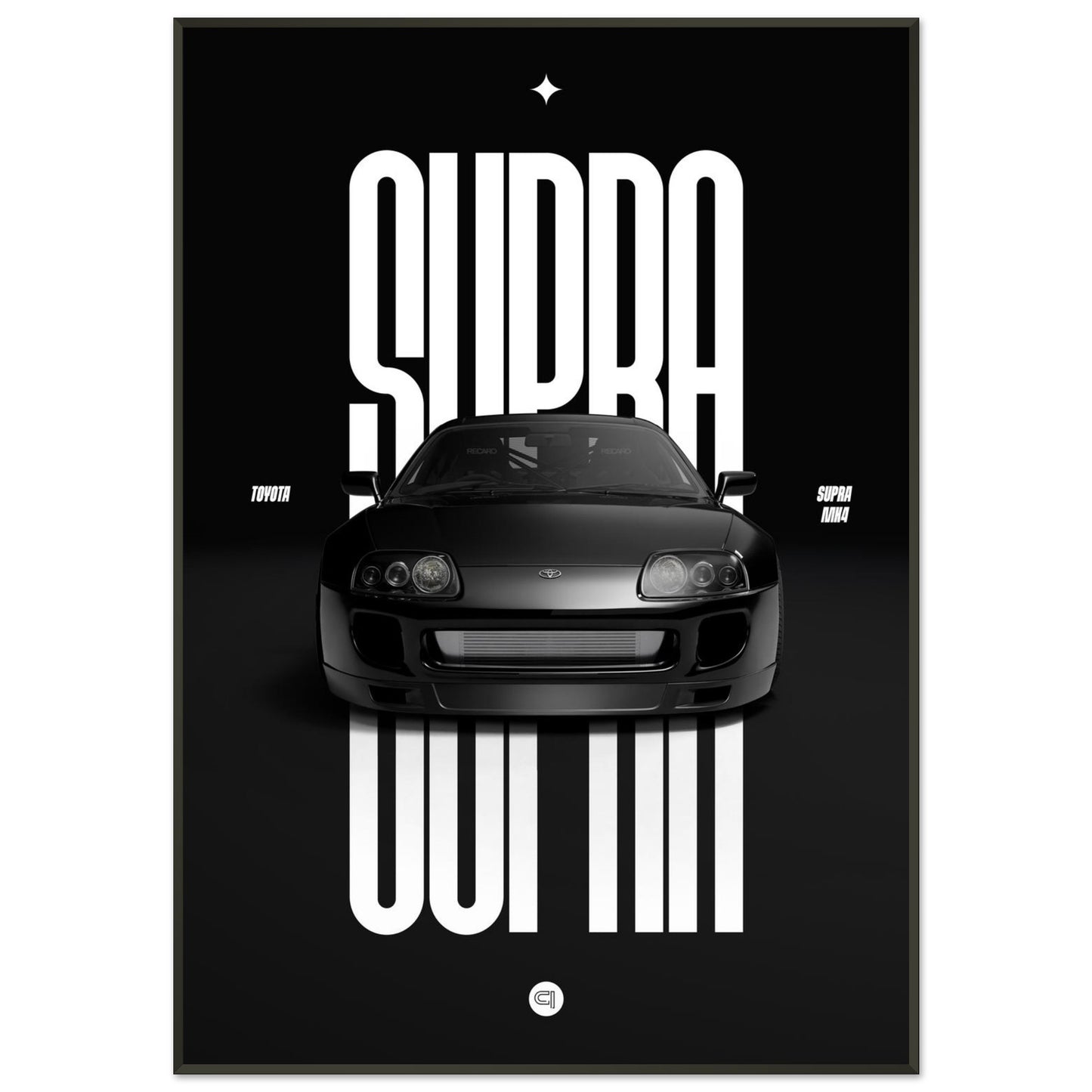 Framed Car Poster - Toyota Supra MK4 - Black