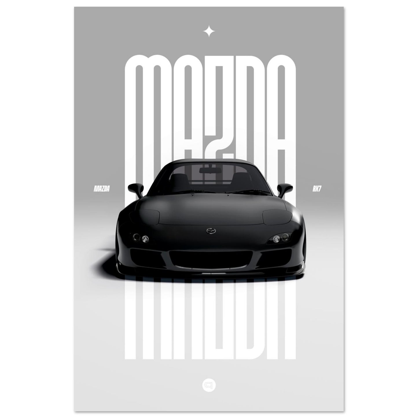 Car Poster - Mazda RX7 - Black