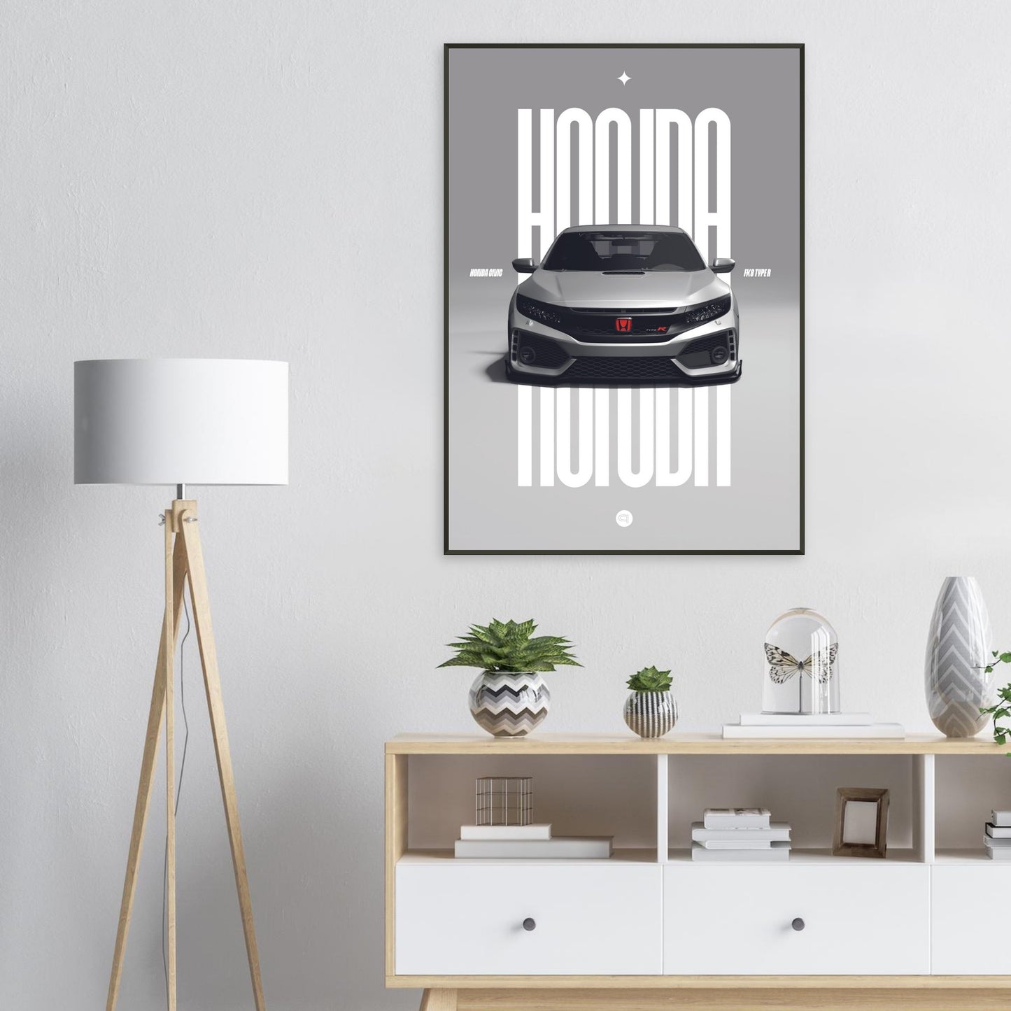 Framed Car Poster - Honda Civic FK8 Type R - White