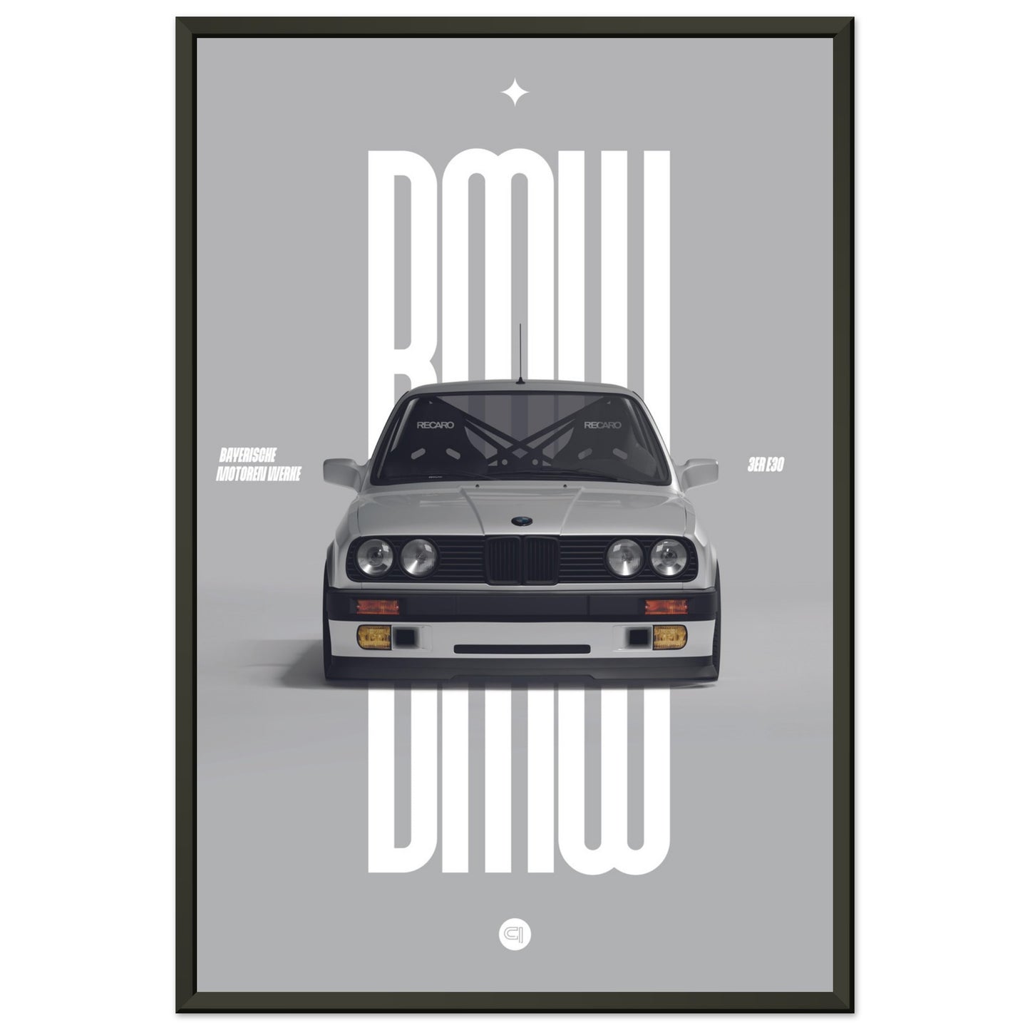 Framed Car Poster - BMW E30 - White