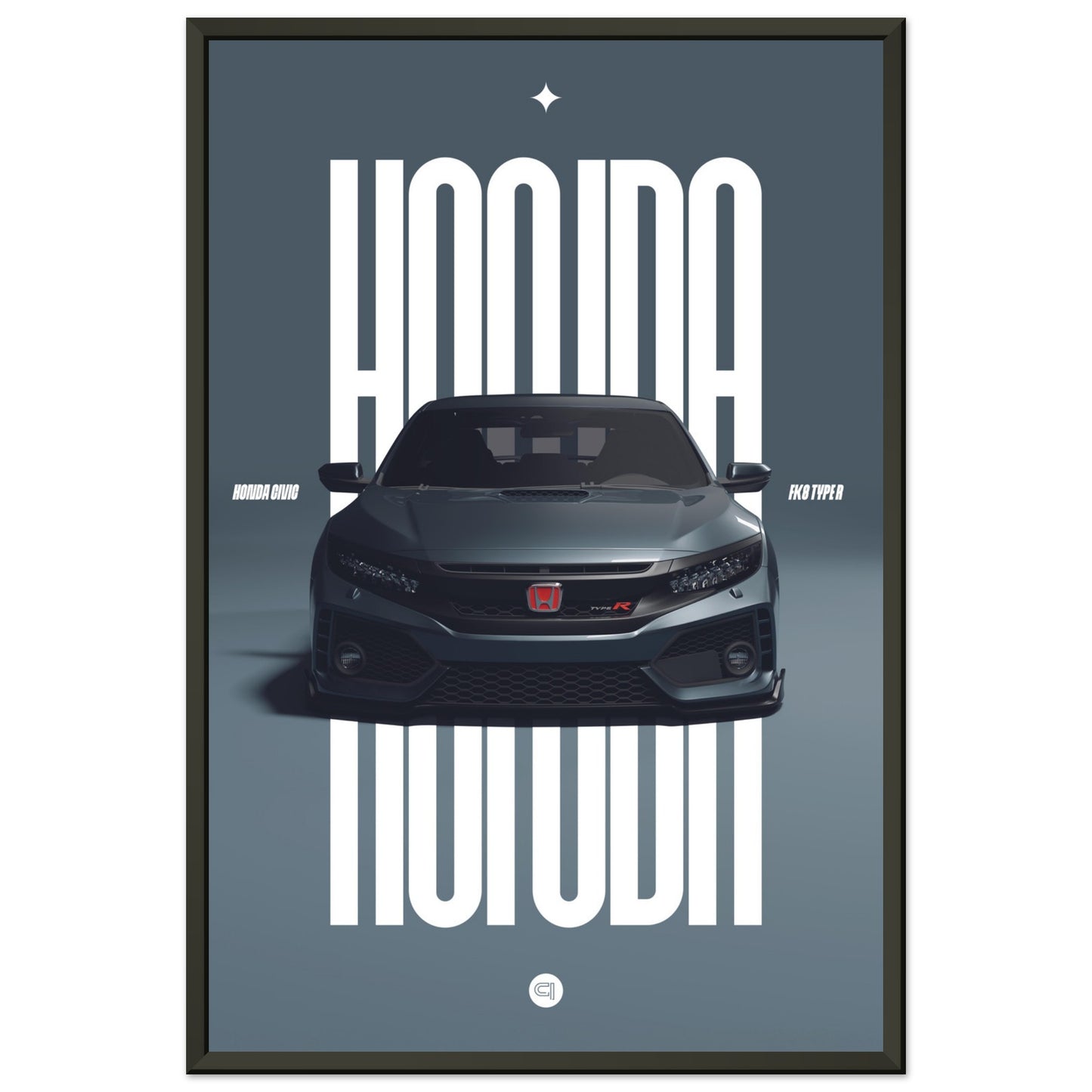 Framed Car Poster - Honda Civic FK8 Type R - Grey